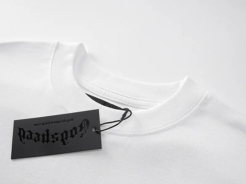 3093# P110 Real shot Godspeed American fashion rock street retro loose printed cotton short sleeves Fabric: 240g 32 count fine cotton double yarn pure cotton Color: off-white Size: S M L XL