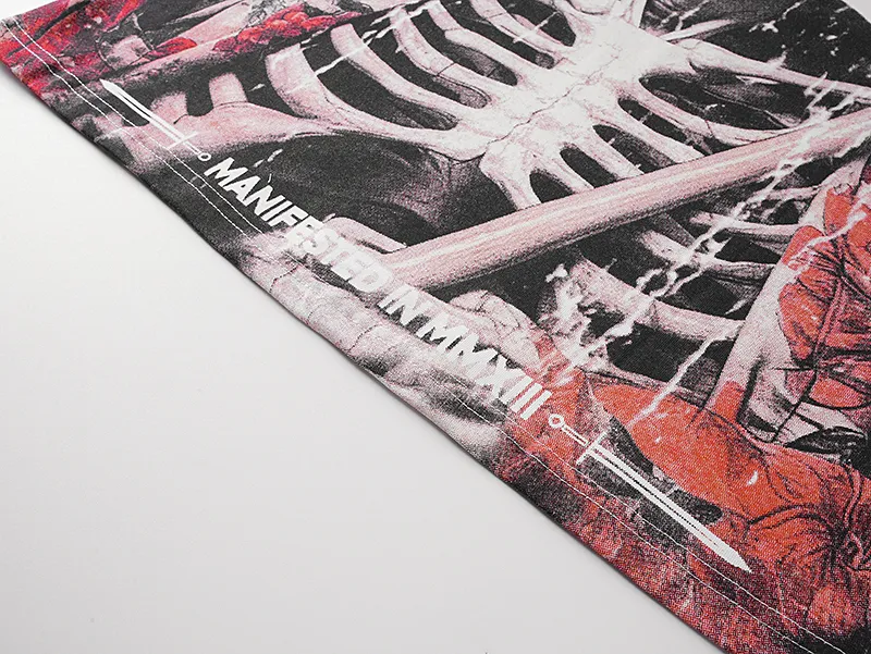 3093# P110 Real shot Godspeed American fashion rock street retro loose printed cotton short sleeves Fabric: 240g 32 count fine cotton double yarn pure cotton Color: off-white Size: S M L XL