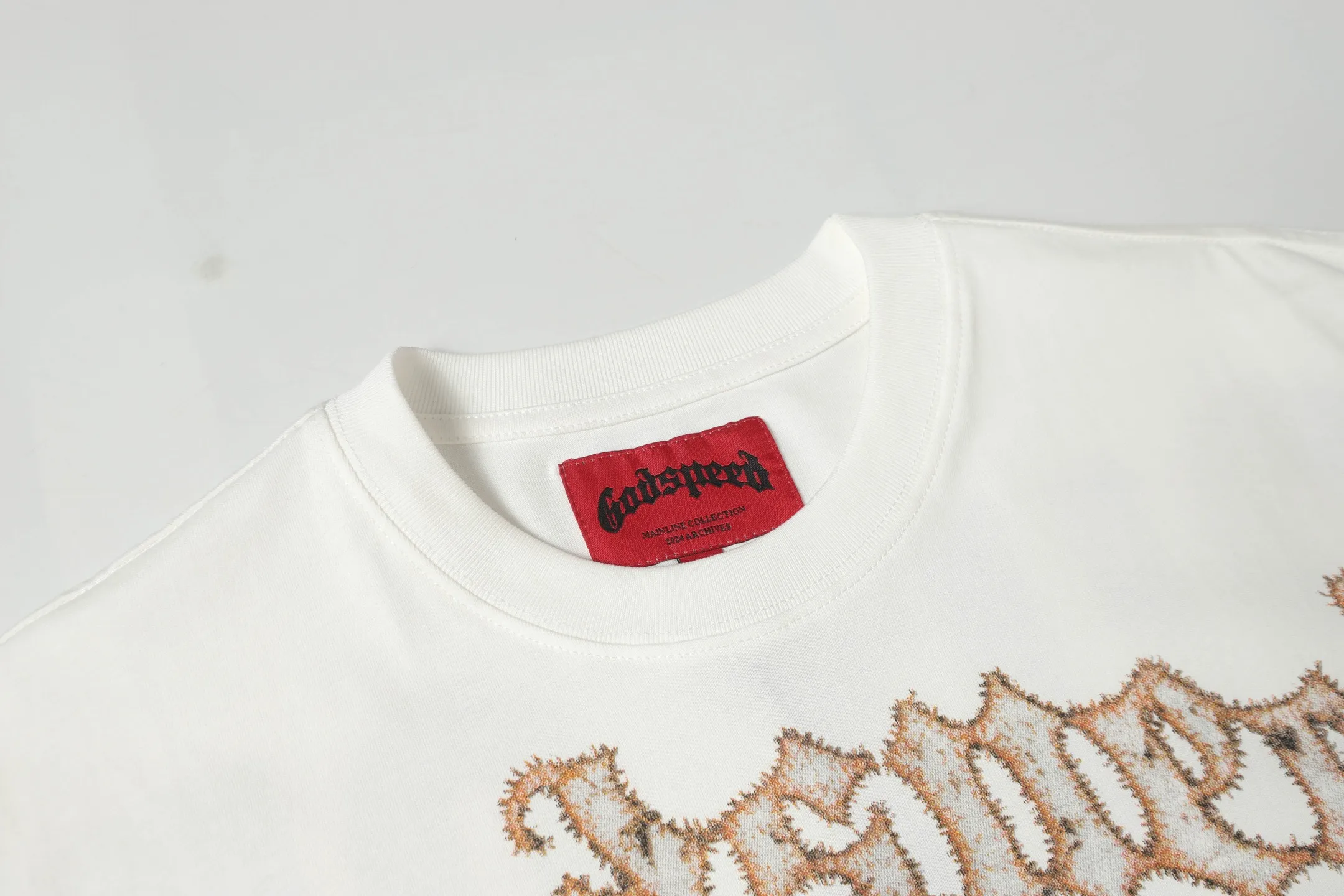 5013# white | apricot | P104 Godspeed cross-border American rock and roll street wash retro style short-sleeved T (craft print) fabric (fabric): 32 counts combed double yarn 240 grams weight code number (size): S-M-L-XL color (colour): white, apricot,