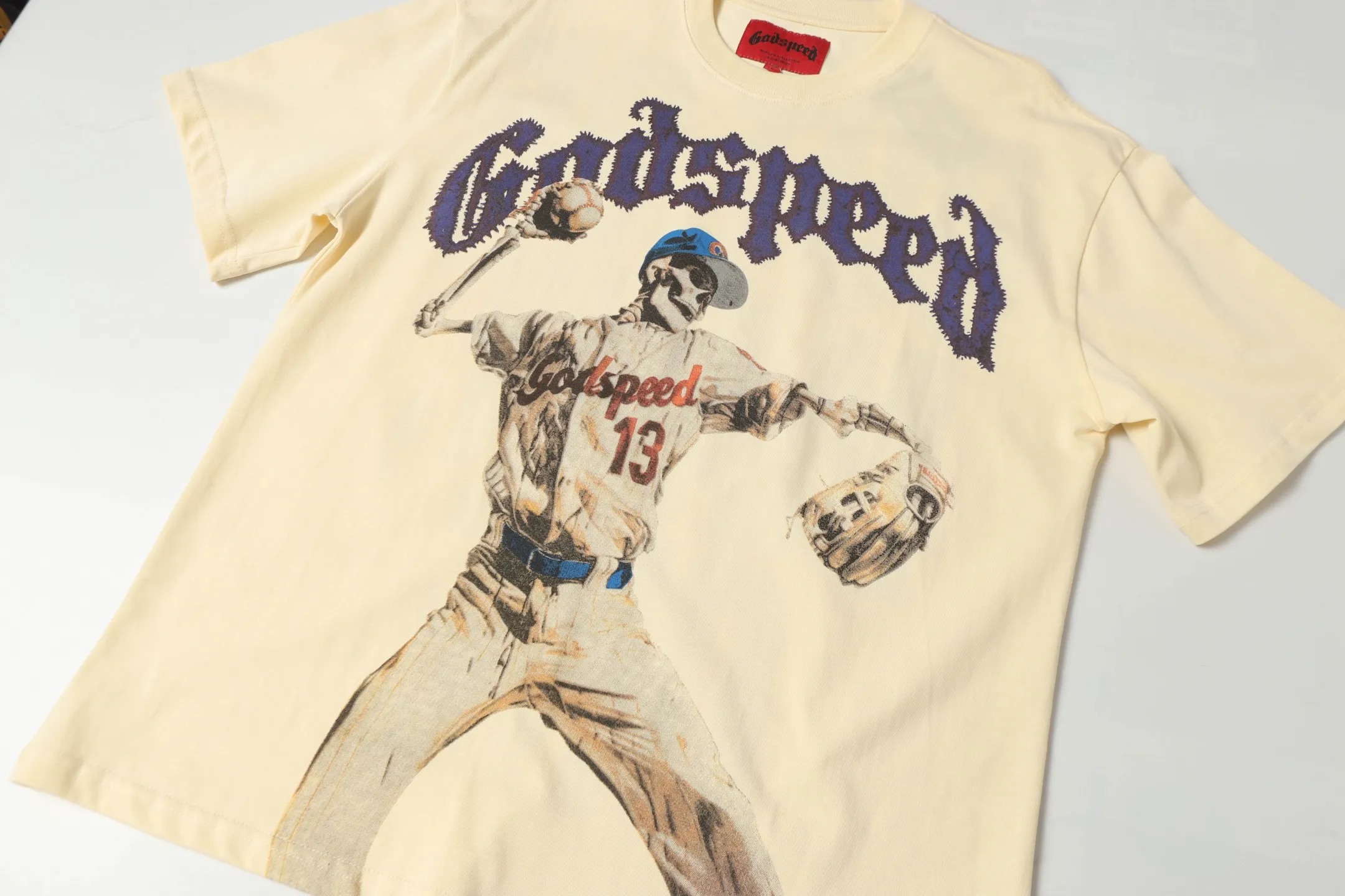 5013# white | apricot | P104 Godspeed cross-border American rock and roll street wash retro style short-sleeved T (craft print) fabric (fabric): 32 counts combed double yarn 240 grams weight code number (size): S-M-L-XL color (colour): white, apricot,
