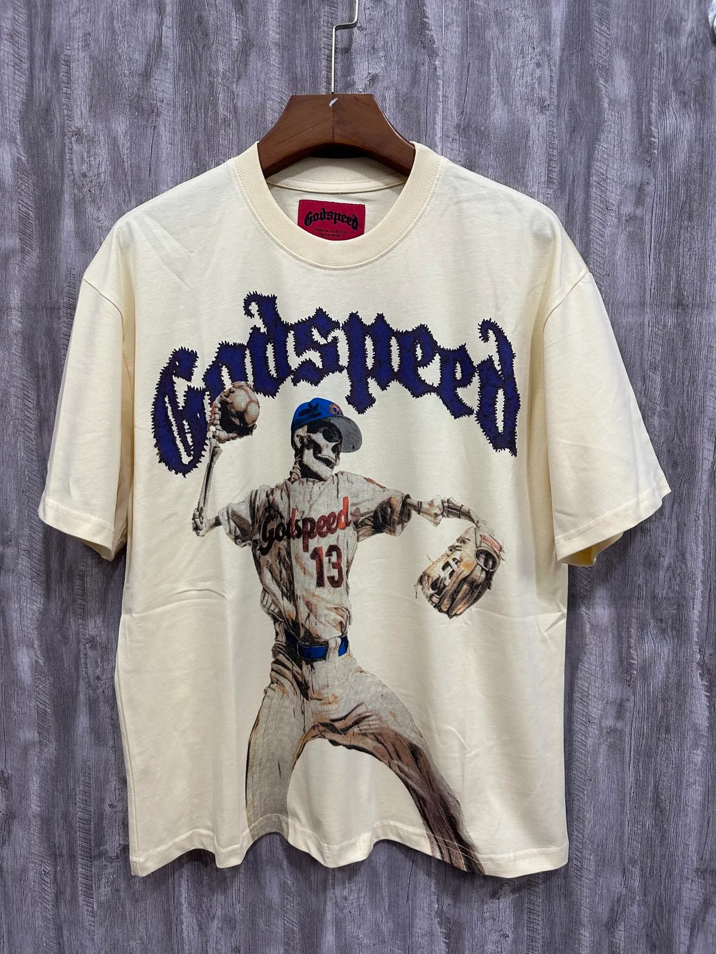 5013# white | apricot | P104 Godspeed cross-border American rock and roll street wash retro style short-sleeved T (craft print) fabric (fabric): 32 counts combed double yarn 240 grams weight code number (size): S-M-L-XL color (colour): white, apricot,