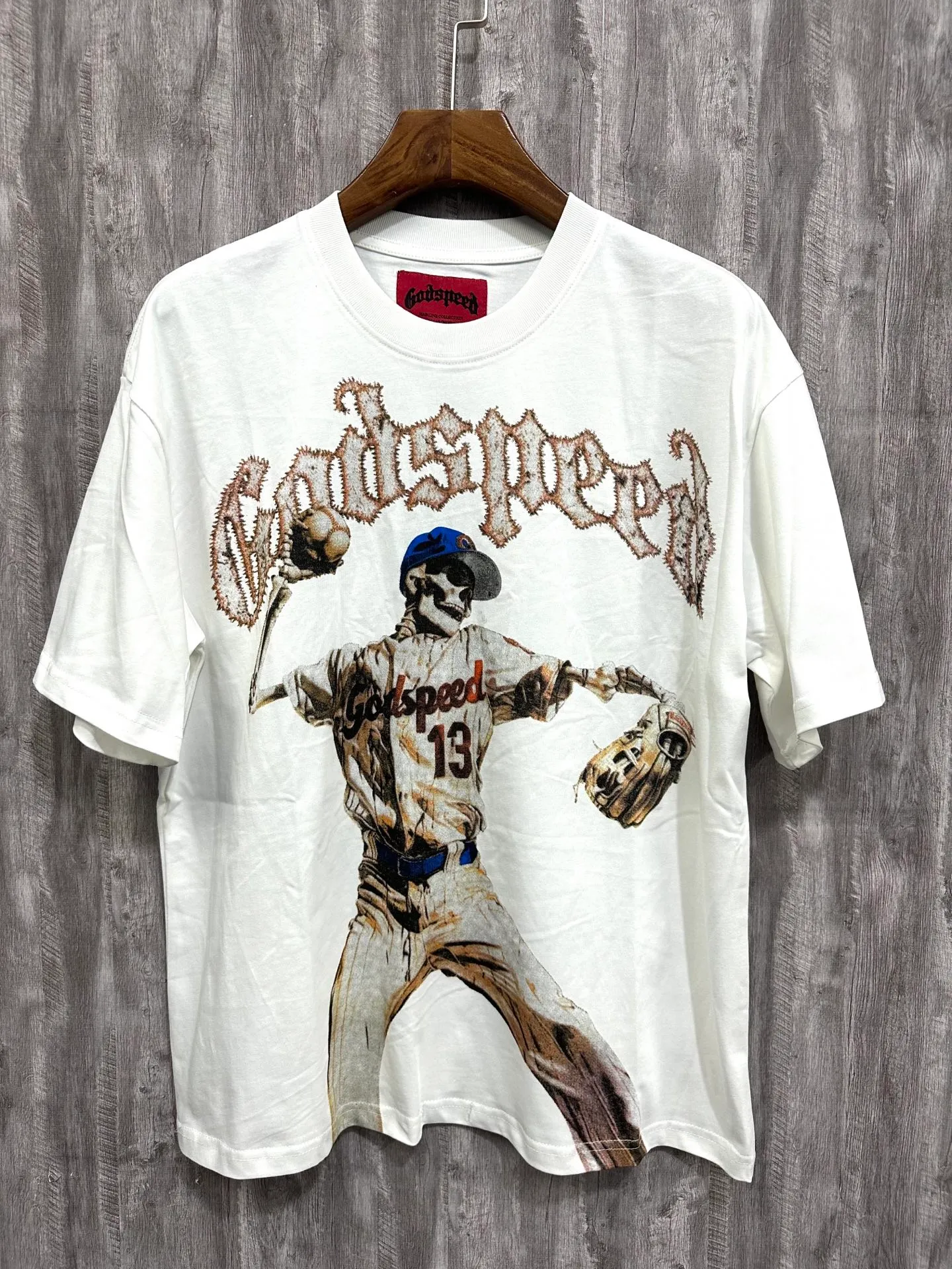 5013# white | apricot | P104 Godspeed cross-border American rock and roll street wash retro style short-sleeved T (craft print) fabric (fabric): 32 counts combed double yarn 240 grams weight code number (size): S-M-L-XL color (colour): white, apricot,