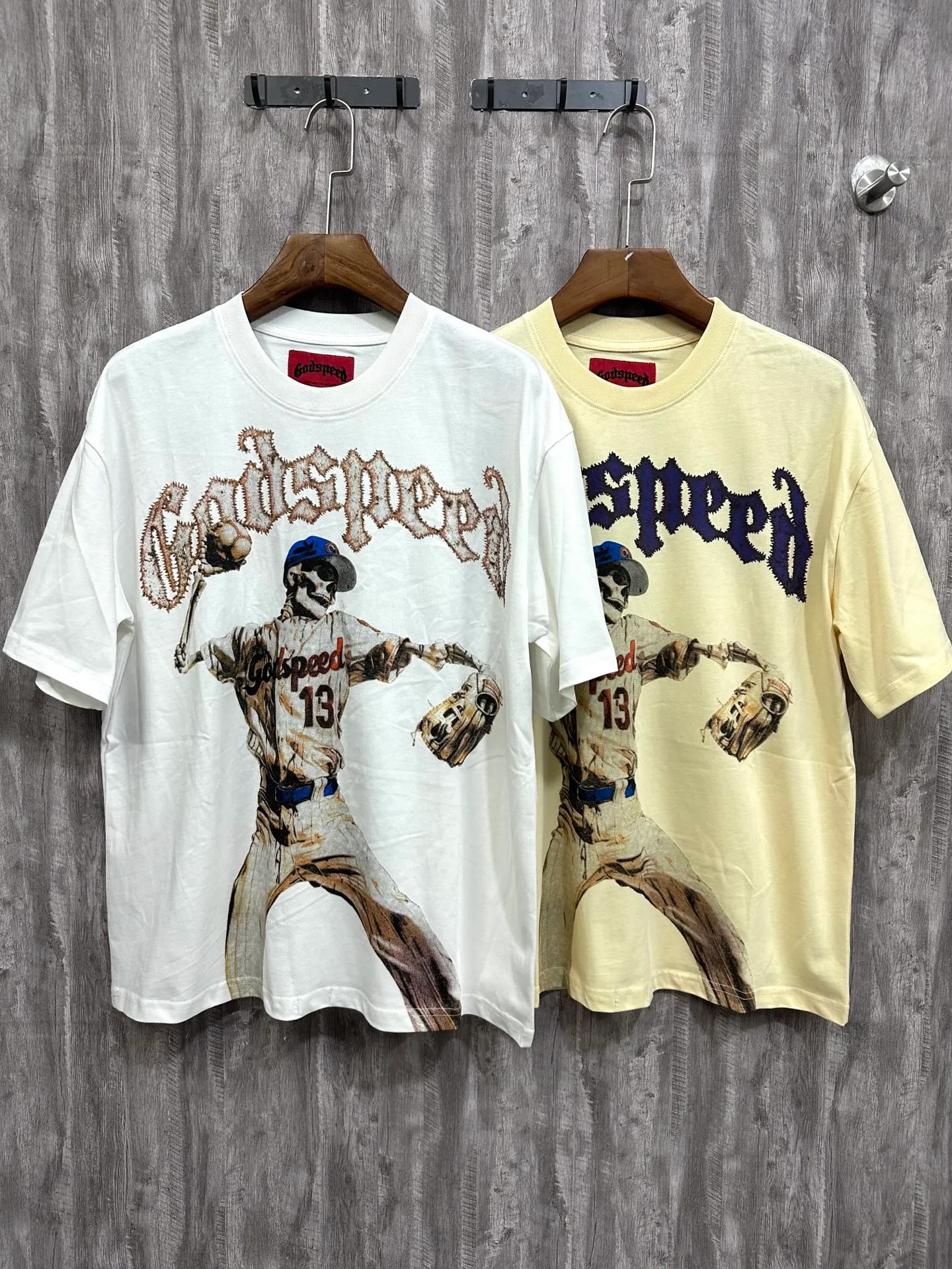 5013# white | apricot | P104 Godspeed cross-border American rock and roll street wash retro style short-sleeved T (craft print) fabric (fabric): 32 counts combed double yarn 240 grams weight code number (size): S-M-L-XL color (colour): white, apricot,
