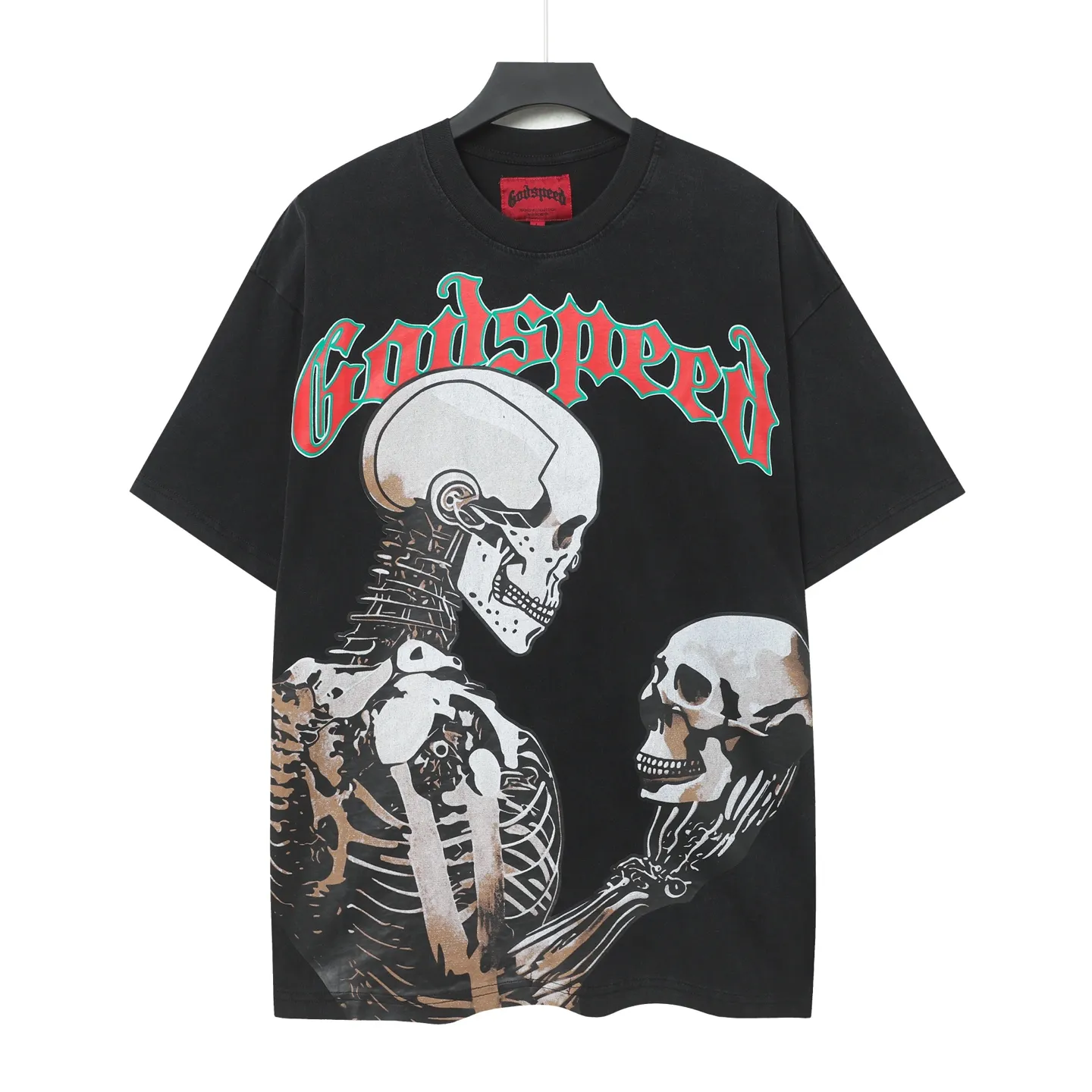 58💰6078#washed black I Godspeed cross-border American rock and roll street washed retro style short-sleeved T (craft printing) fabric (fabric): 32 count combed double yarn 250 grams weight code number (size): S-M-L-XL color (colour): washed black