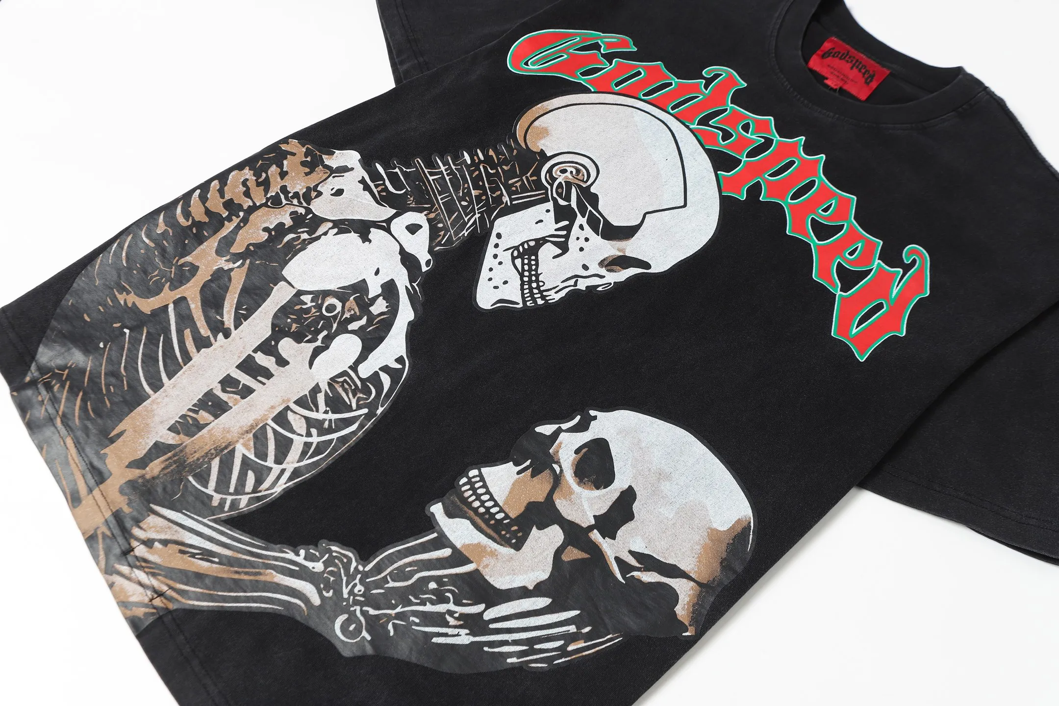 58💰6078#washed black I Godspeed cross-border American rock and roll street washed retro style short-sleeved T (craft printing) fabric (fabric): 32 count combed double yarn 250 grams weight code number (size): S-M-L-XL color (colour): washed black