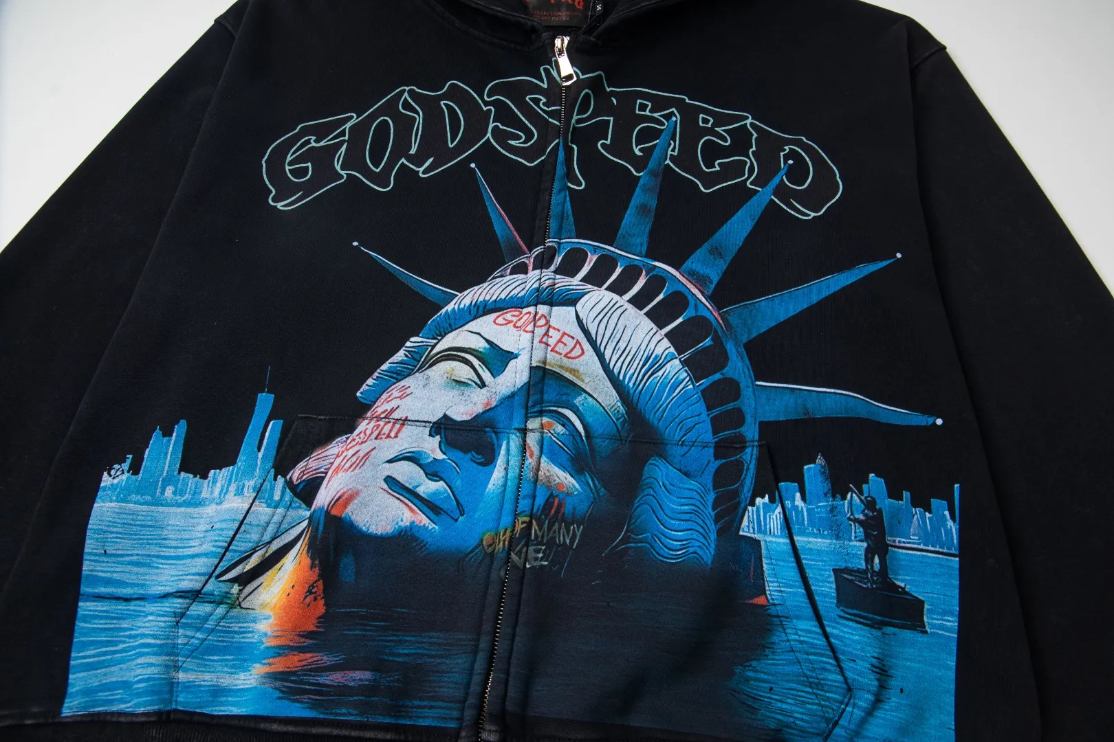 G39# GodSpeed ​​white ink direct spray zipper sweatshirt S-XL washed black P236 apricot P226