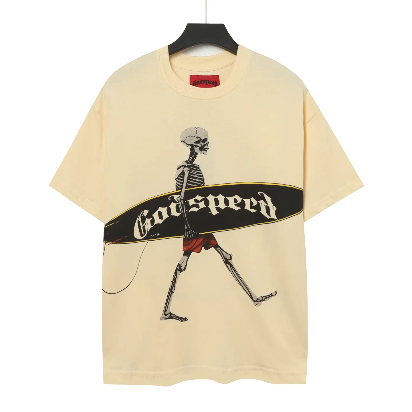 5049#White/Apricot｜P104 Godspeed cross-border American rock and roll street washed retro style short-sleeved T (craft printing) fabric (fabric): 32-count combed double yarn 240 grams weight code number (size): S-M-L-XL color (colour): white, apricot,