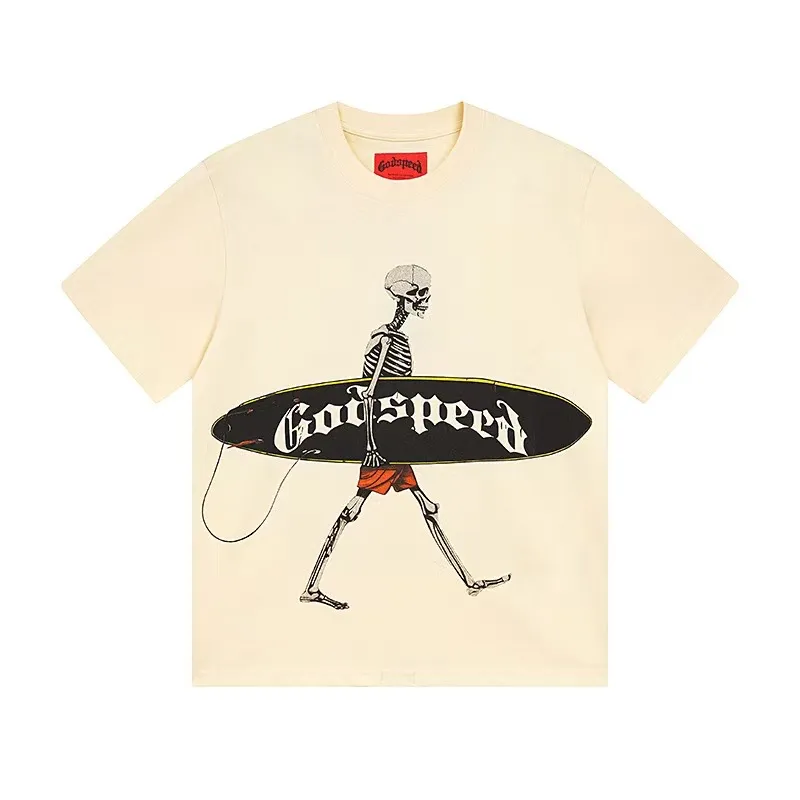 5049#White/Apricot｜P104 Godspeed cross-border American rock and roll street washed retro style short-sleeved T (craft printing) fabric (fabric): 32-count combed double yarn 240 grams weight code number (size): S-M-L-XL color (colour): white, apricot,