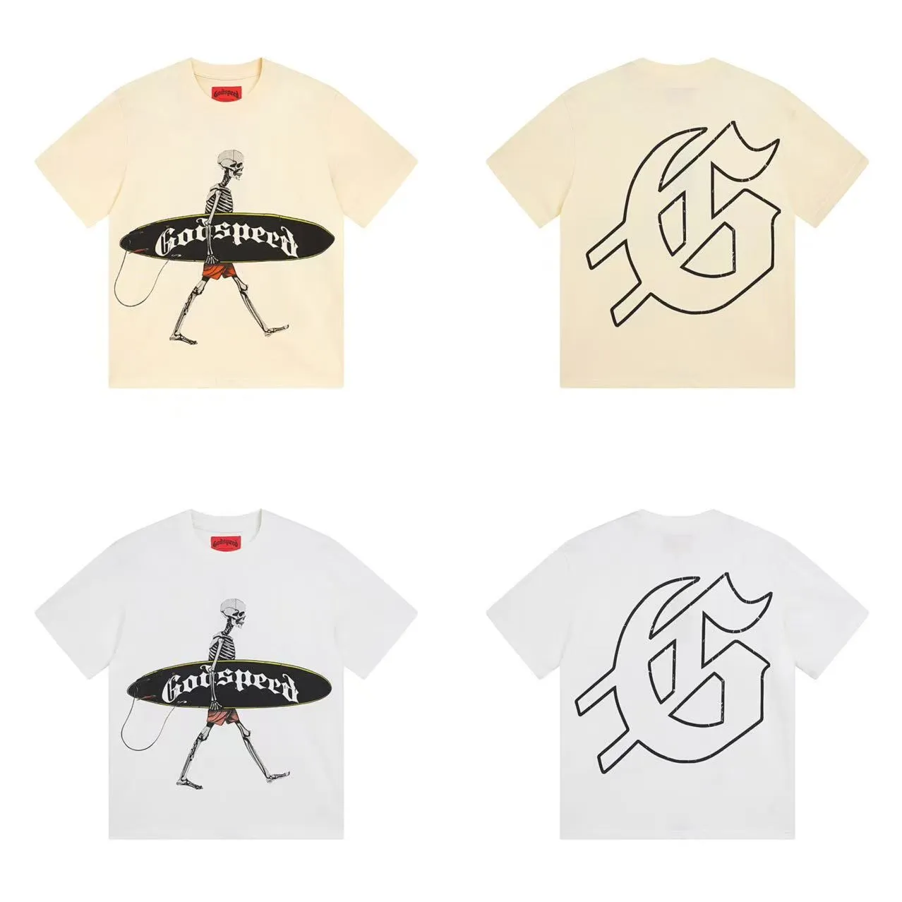 5049#White/Apricot｜P104 Godspeed cross-border American rock and roll street washed retro style short-sleeved T (craft printing) fabric (fabric): 32-count combed double yarn 240 grams weight code number (size): S-M-L-XL color (colour): white, apricot,