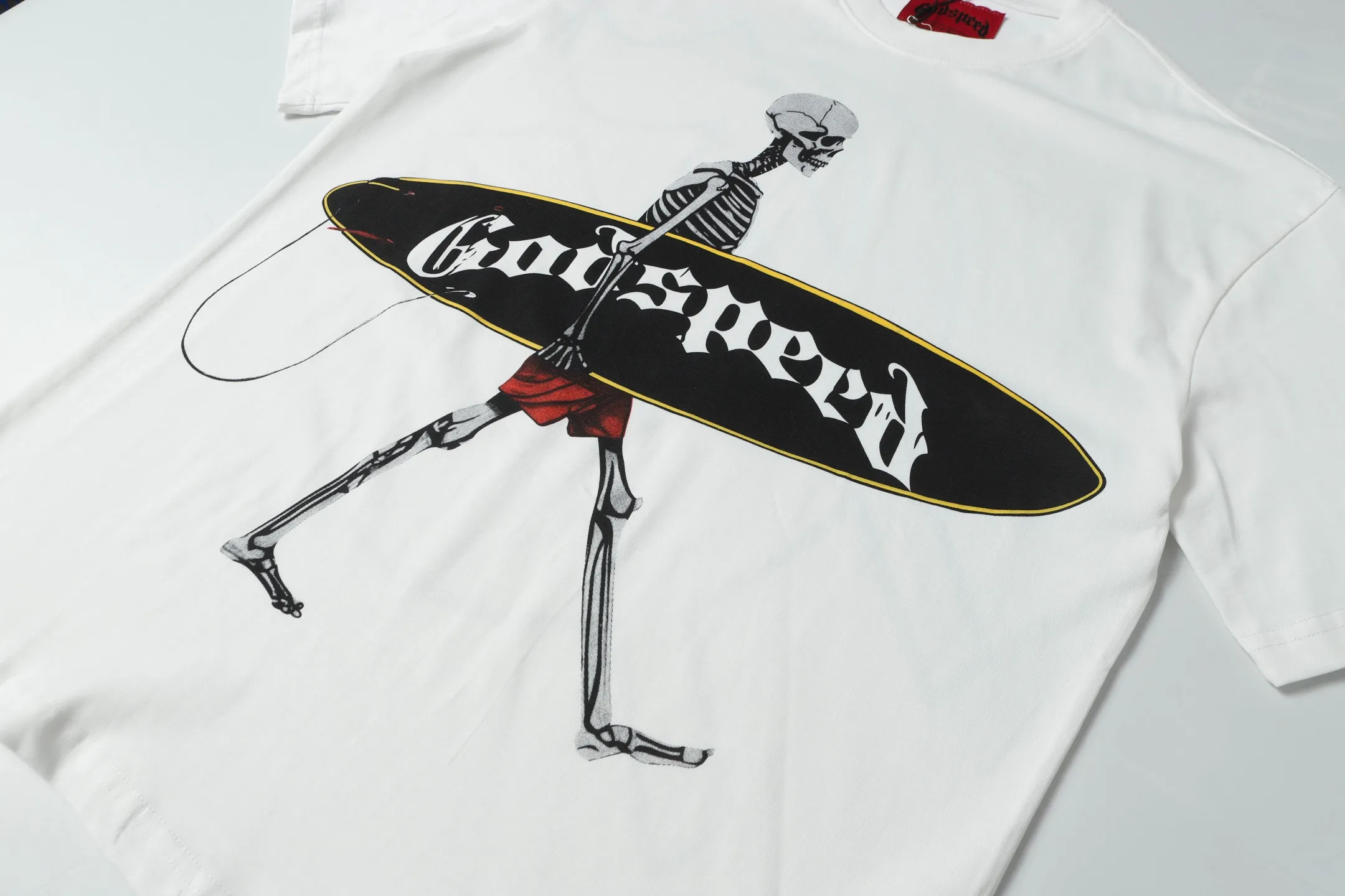 5049#White/Apricot｜P104 Godspeed cross-border American rock and roll street washed retro style short-sleeved T (craft printing) fabric (fabric): 32-count combed double yarn 240 grams weight code number (size): S-M-L-XL color (colour): white, apricot,