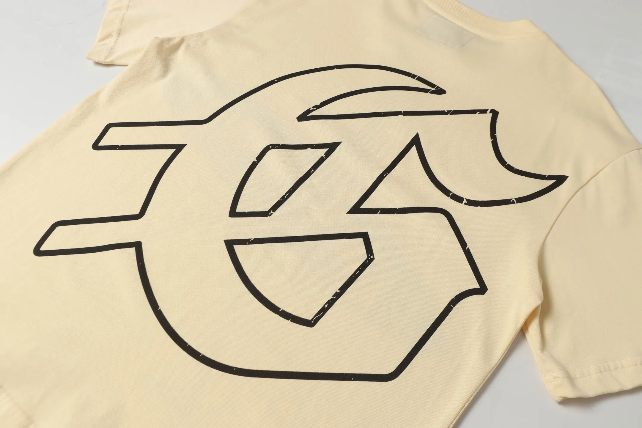 5049#White/Apricot｜P104 Godspeed cross-border American rock and roll street washed retro style short-sleeved T (craft printing) fabric (fabric): 32-count combed double yarn 240 grams weight code number (size): S-M-L-XL color (colour): white, apricot,