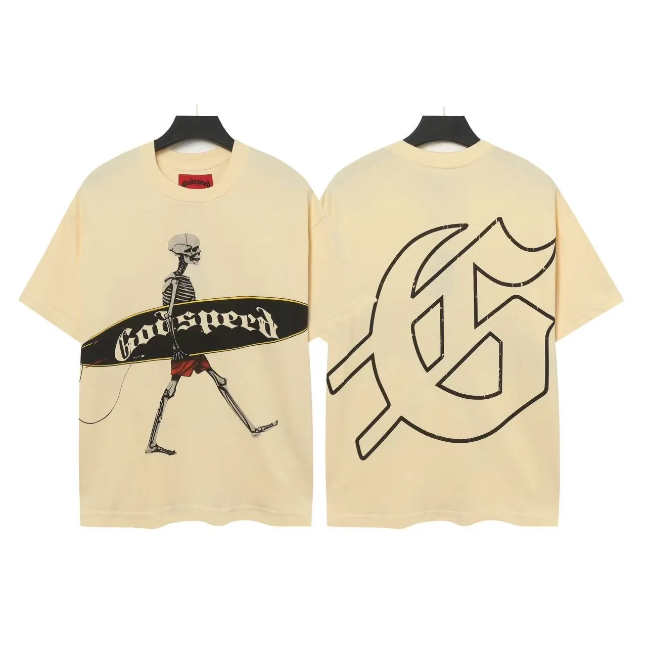 5049#White/Apricot｜P104 Godspeed cross-border American rock and roll street washed retro style short-sleeved T (craft printing) fabric (fabric): 32-count combed double yarn 240 grams weight code number (size): S-M-L-XL color (colour): white, apricot,