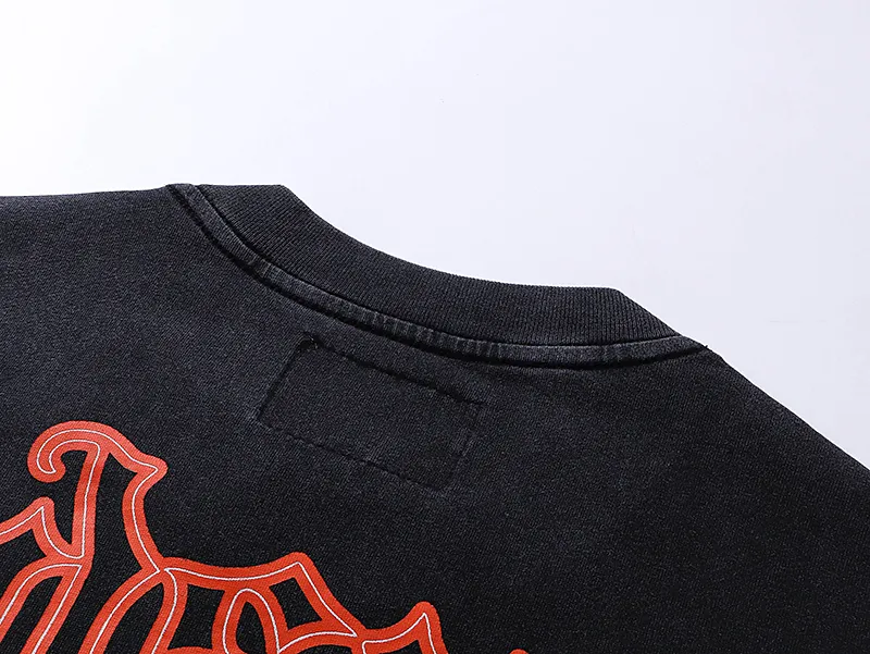 1019# P126 Washed Black Real Shot Godspeed American Fashion Rock Street Retro Washed Distressed Printed Pure Cotton Short Sleeves Fabric: 250g 32 Count Fine Cotton Double Yarn Pure Cotton Color: Washed Black Size: S M L XL