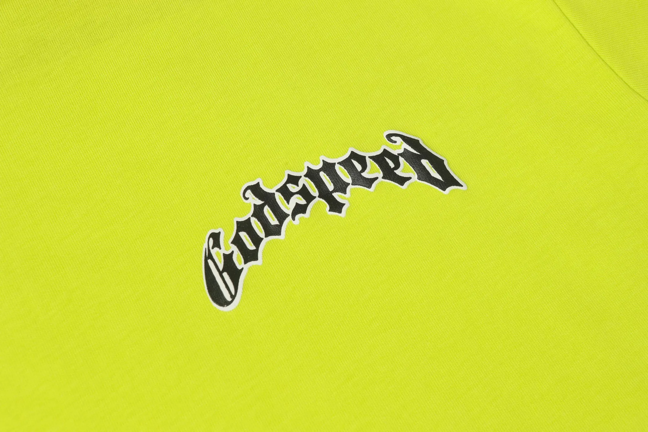 5035# Fluorescent Green｜P104 Godspeed cross-border American rock and roll street washed retro style short-sleeved T (craft printing) fabric (fabric) 32-count combed double yarn 240 grams weight code number (size): S-M-L-XL color (colour): fluorescent green