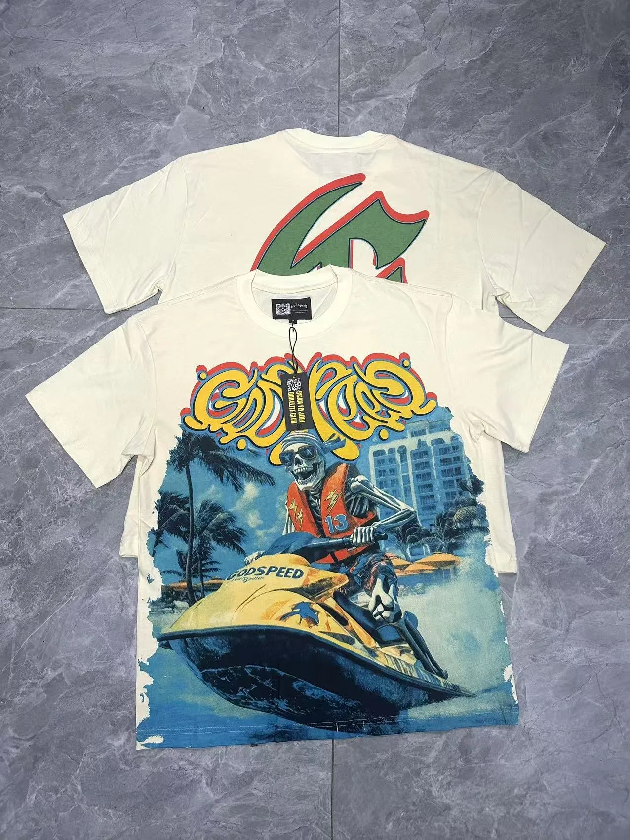 5081#apricot | P104 Godspeed cross-border American rock and roll street washed retro style short-sleeved T (craft printing) fabric (fabric) 32 counts combed double yarn 240 grams weight code number (size): S-M-L-XL color (colour): apricot