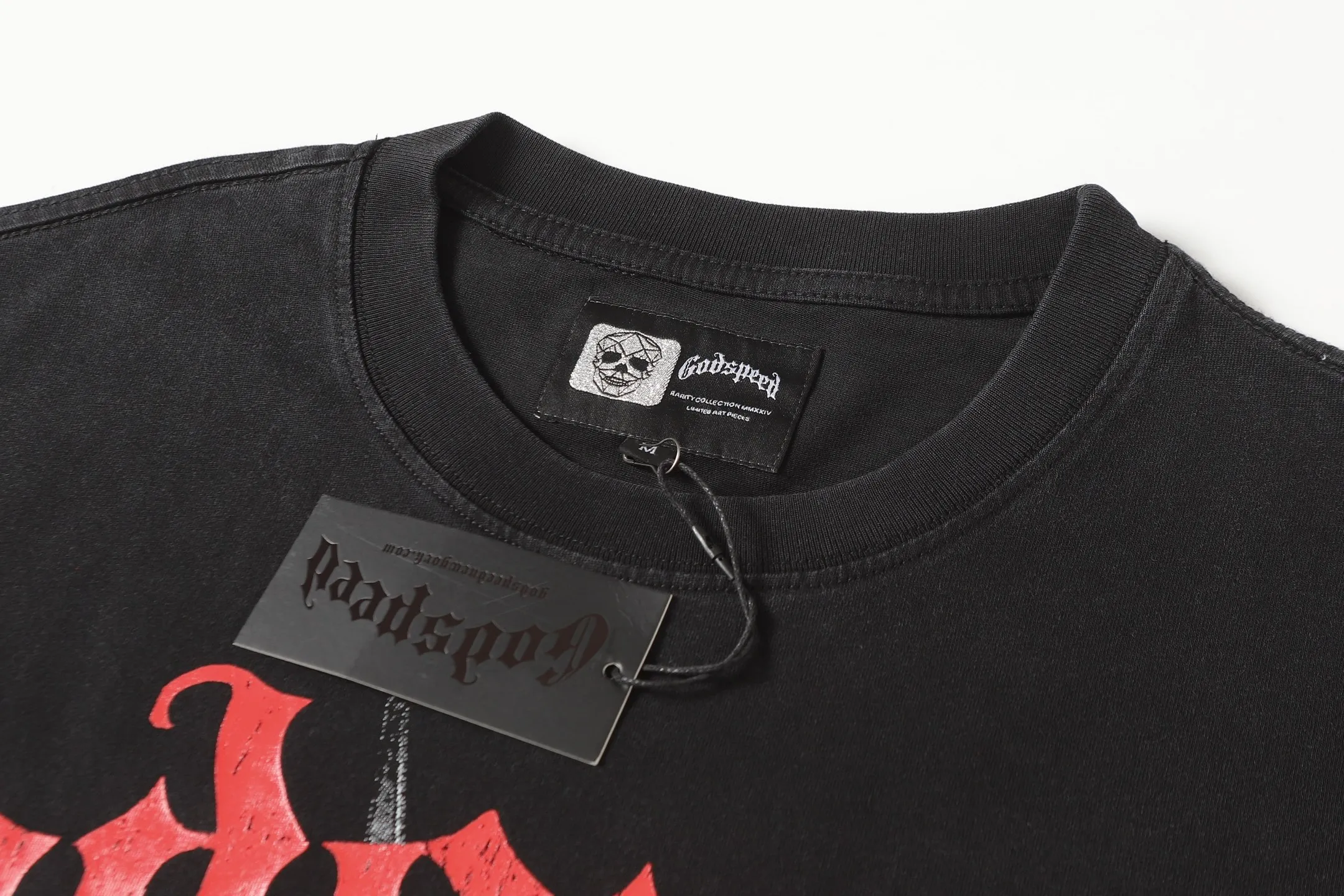 58💰6086#washed black｜Godspeed cross-border American rock and roll street washed retro style short-sleeved T (craft print) fabric (fabric): 32 count combed double yarn 250g weight size (size): S-M-L-XL color (colour): washed black 👉 👉