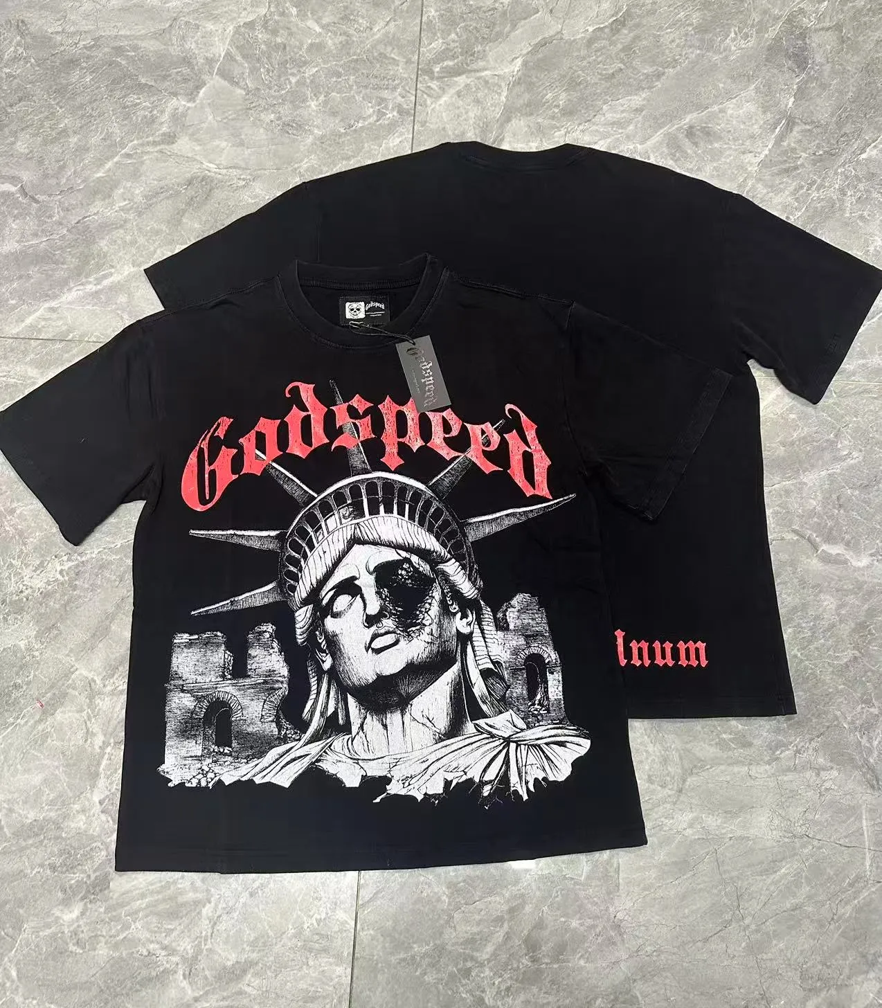 58💰6086#washed black｜Godspeed cross-border American rock and roll street washed retro style short-sleeved T (craft print) fabric (fabric): 32 count combed double yarn 250g weight size (size): S-M-L-XL color (colour): washed black 👉 👉