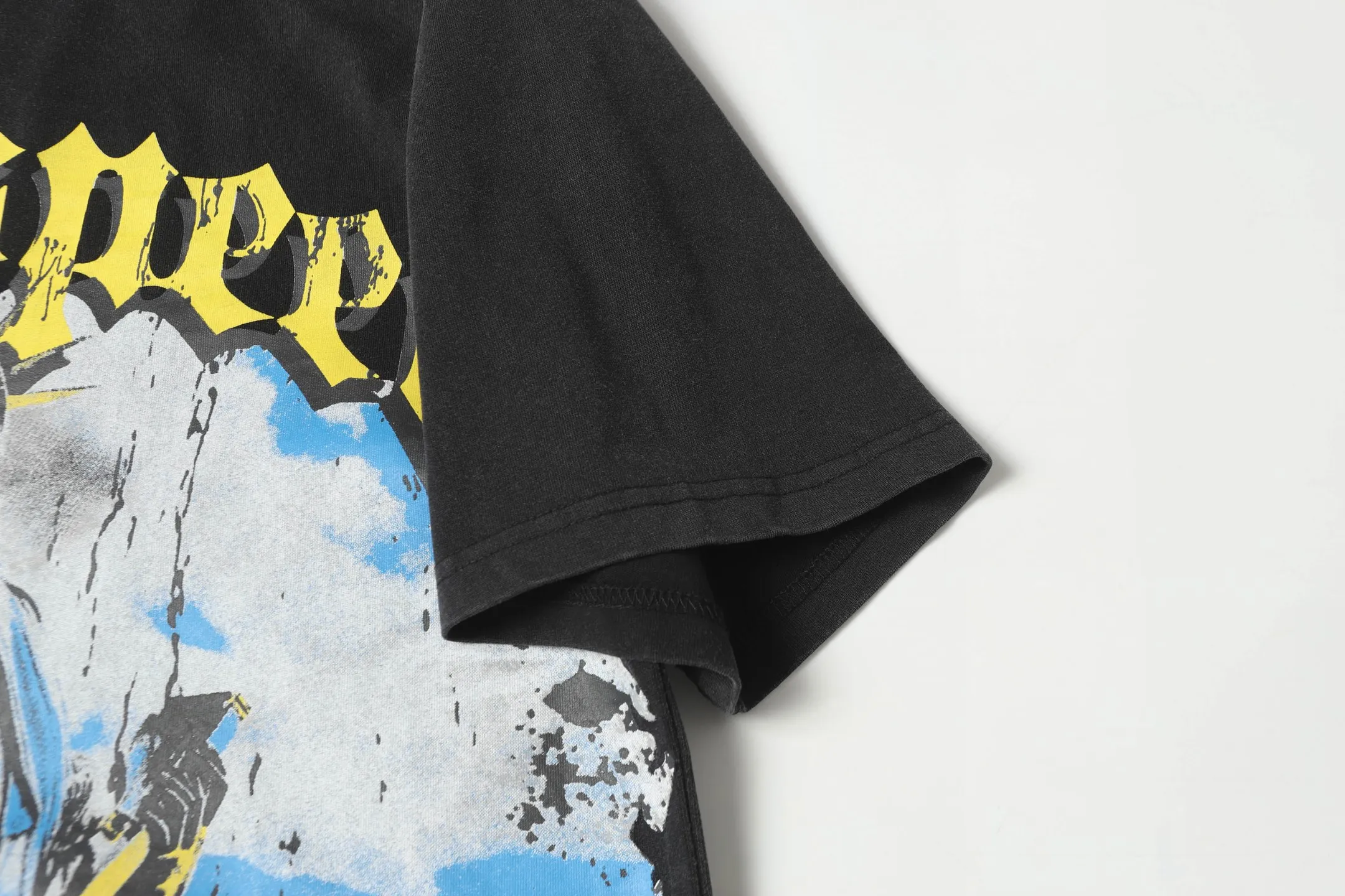 6010#washed black/washed denim blue｜P116 Godspeed cross-border American rock and roll street washed retro style short-sleeved T (craft printing) fabric (fabric): 32-count combed double yarn 250g weight code (size): S-M-L-XL color (colour): washed black, washed denim blue
