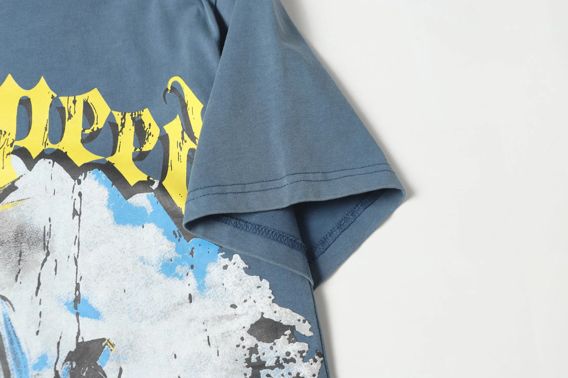 6010#washed black/washed denim blue｜P116 Godspeed cross-border American rock and roll street washed retro style short-sleeved T (craft printing) fabric (fabric): 32-count combed double yarn 250g weight code (size): S-M-L-XL color (colour): washed black, washed denim blue