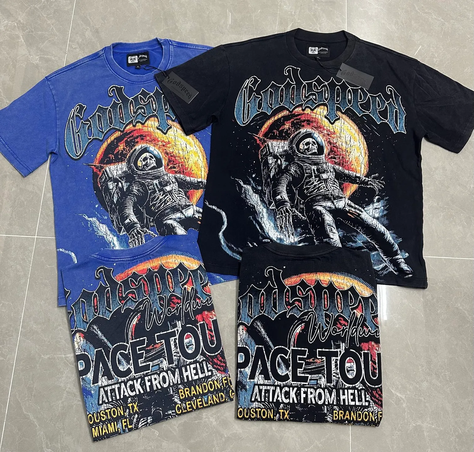 6131# Washed black I P116 Real stock (American fashion niche) Godspeed cross-border American rock street washed retro style short-sleeved T (craft printing) Fabric (fabric): 32 counts combed double yarn 250 grams weight Code number (size): S-M-L-XL Color (colour) Washed black
