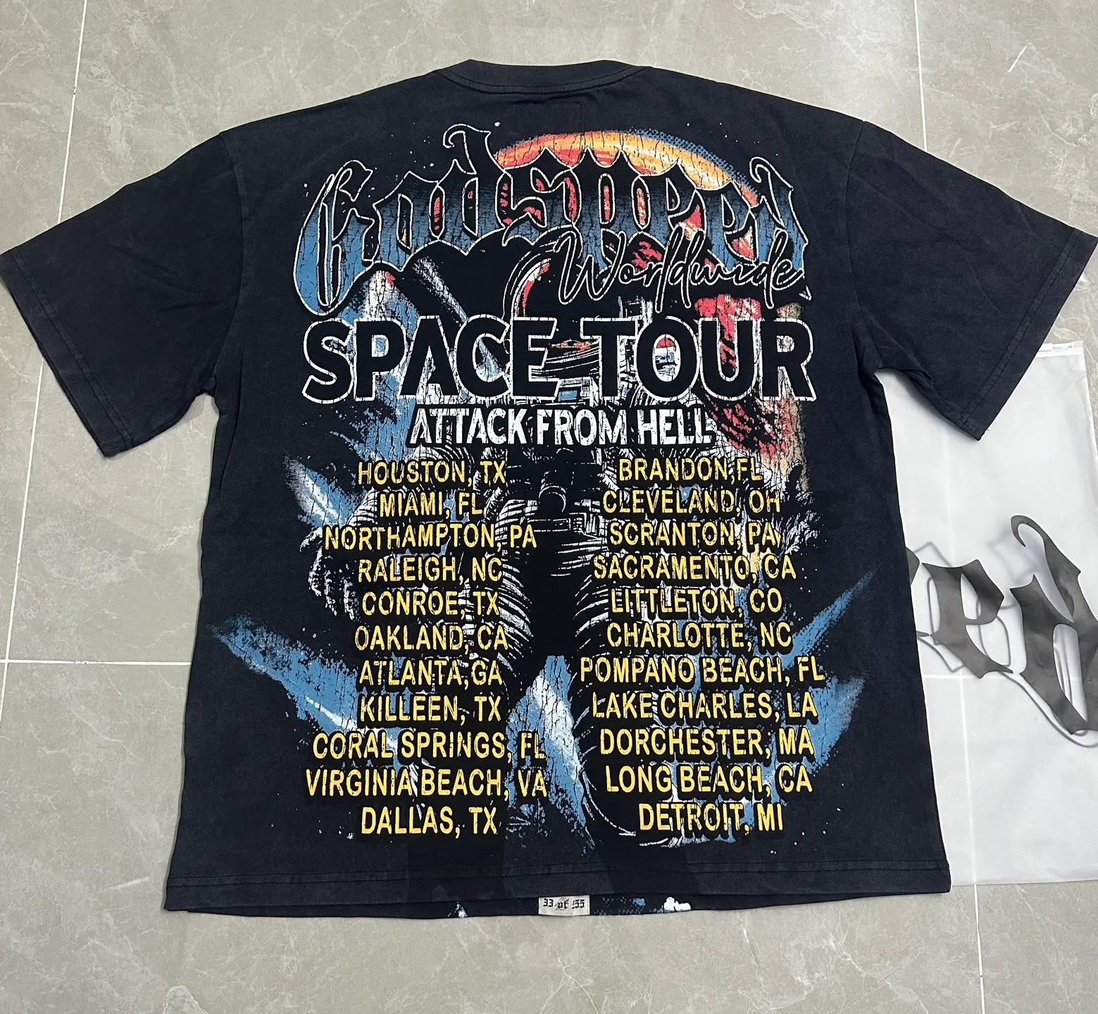 6131# Washed black I P116 Real stock (American fashion niche) Godspeed cross-border American rock street washed retro style short-sleeved T (craft printing) Fabric (fabric): 32 counts combed double yarn 250 grams weight Code number (size): S-M-L-XL Color (colour) Washed black