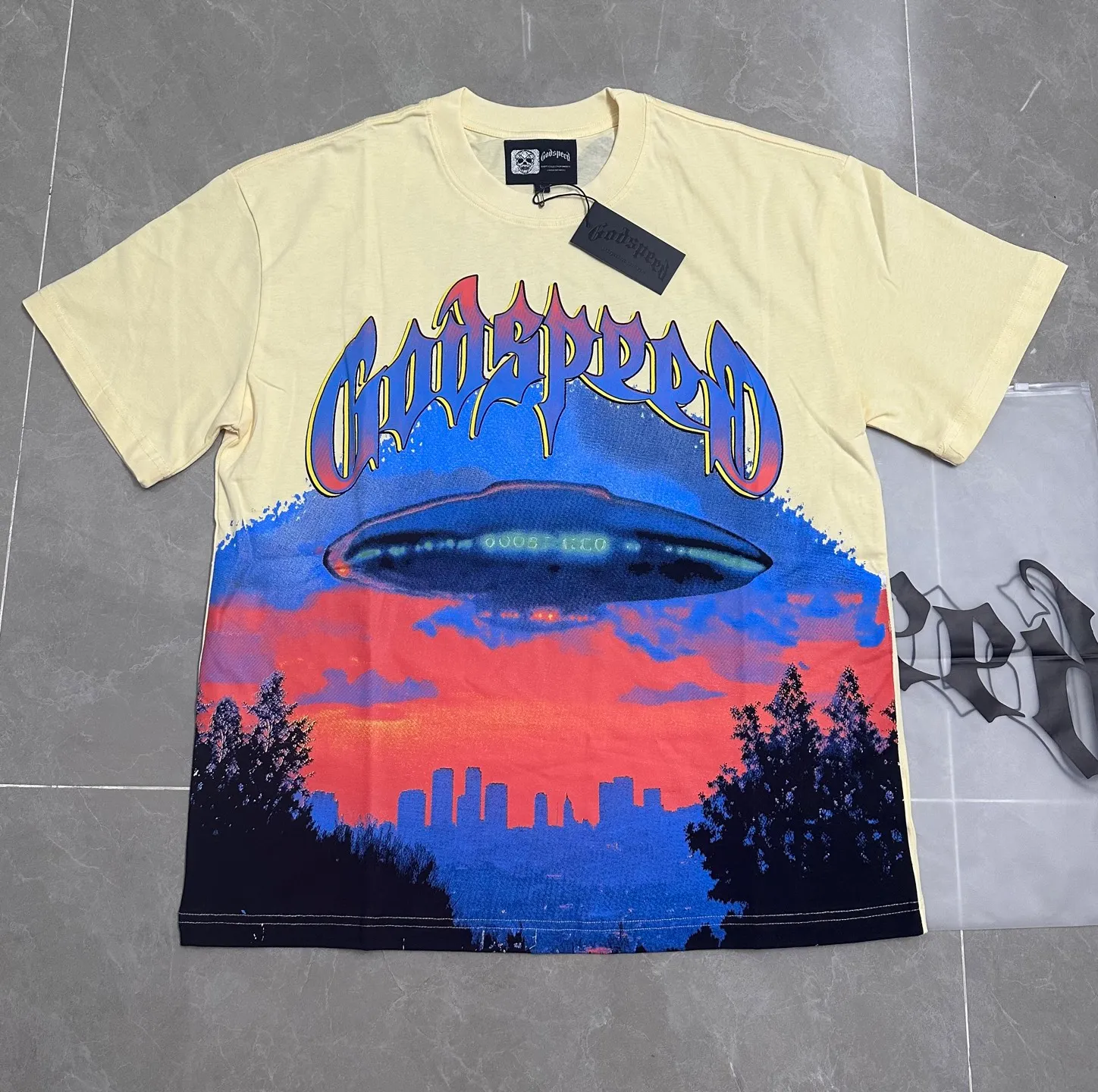 5140#apricot | P104 Godspeed cross-border American rock and roll street washed retro style short-sleeved T (craft printing) fabric (fabric) 32 counts combed double yarn 240 grams weight code number (size): S-M-L-XL color (colour): apricot