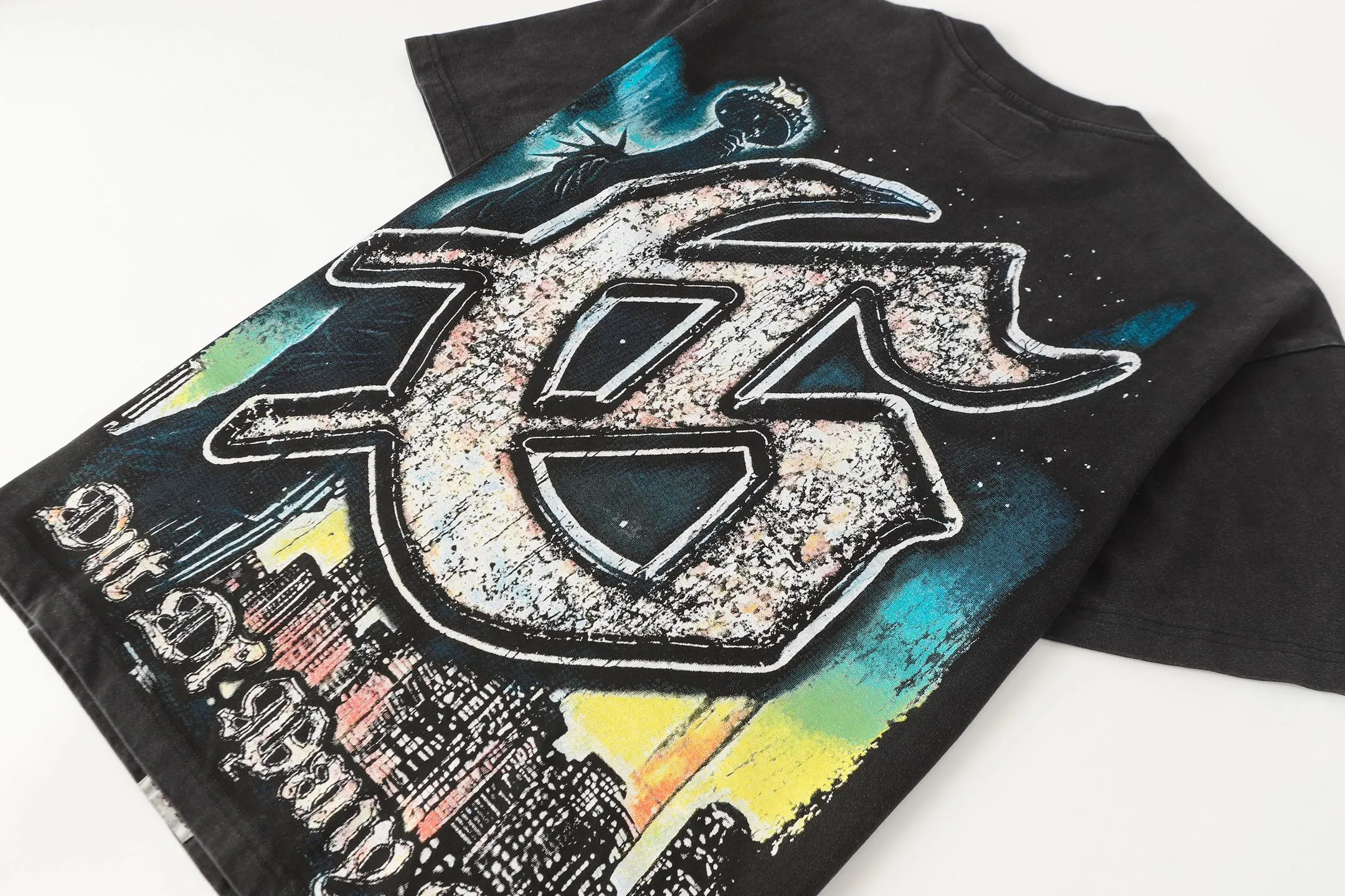 6093# Washed black I P116 High-definition printing. Soft touch Godspeed Cross-border American rock and roll street washed retro style Short-sleeved T (craft printing) Fabric (fabric): 32 counts combed double yarn 250 grams weight Size (size): S-M-L-XL Color (colour): Washed black 👉 👉 👉 👉