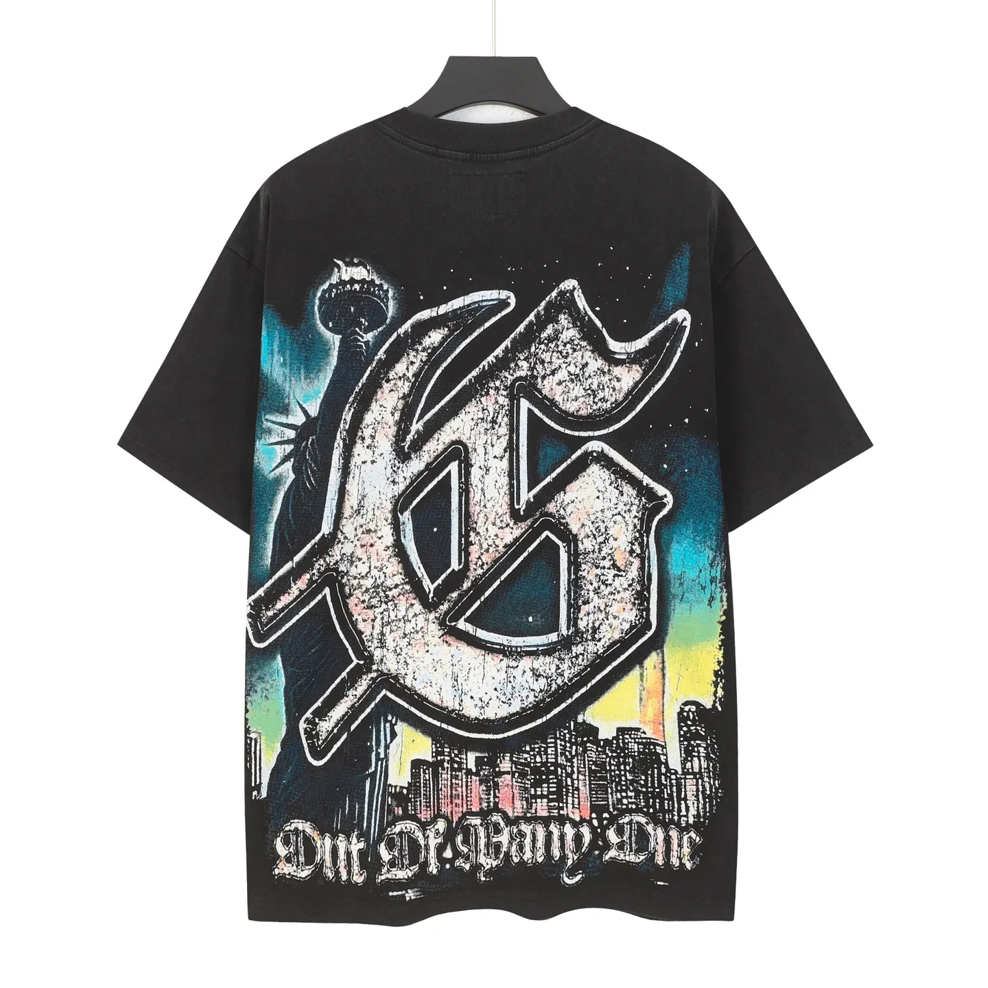 6093# Washed black I P116 High-definition printing. Soft touch Godspeed Cross-border American rock and roll street washed retro style Short-sleeved T (craft printing) Fabric (fabric): 32 counts combed double yarn 250 grams weight Size (size): S-M-L-XL Color (colour): Washed black 👉 👉 👉 👉