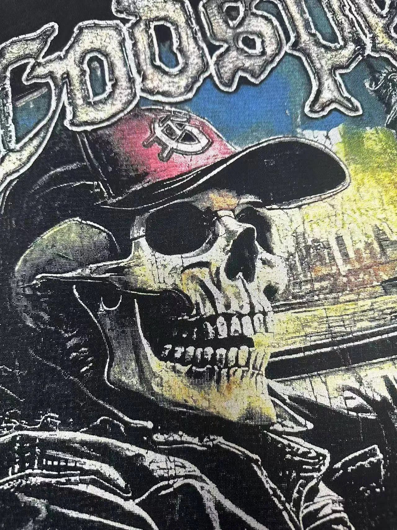 6093# Washed black I P116 High-definition printing. Soft touch Godspeed Cross-border American rock and roll street washed retro style Short-sleeved T (craft printing) Fabric (fabric): 32 counts combed double yarn 250 grams weight Size (size): S-M-L-XL Color (colour): Washed black 👉 👉 👉 👉