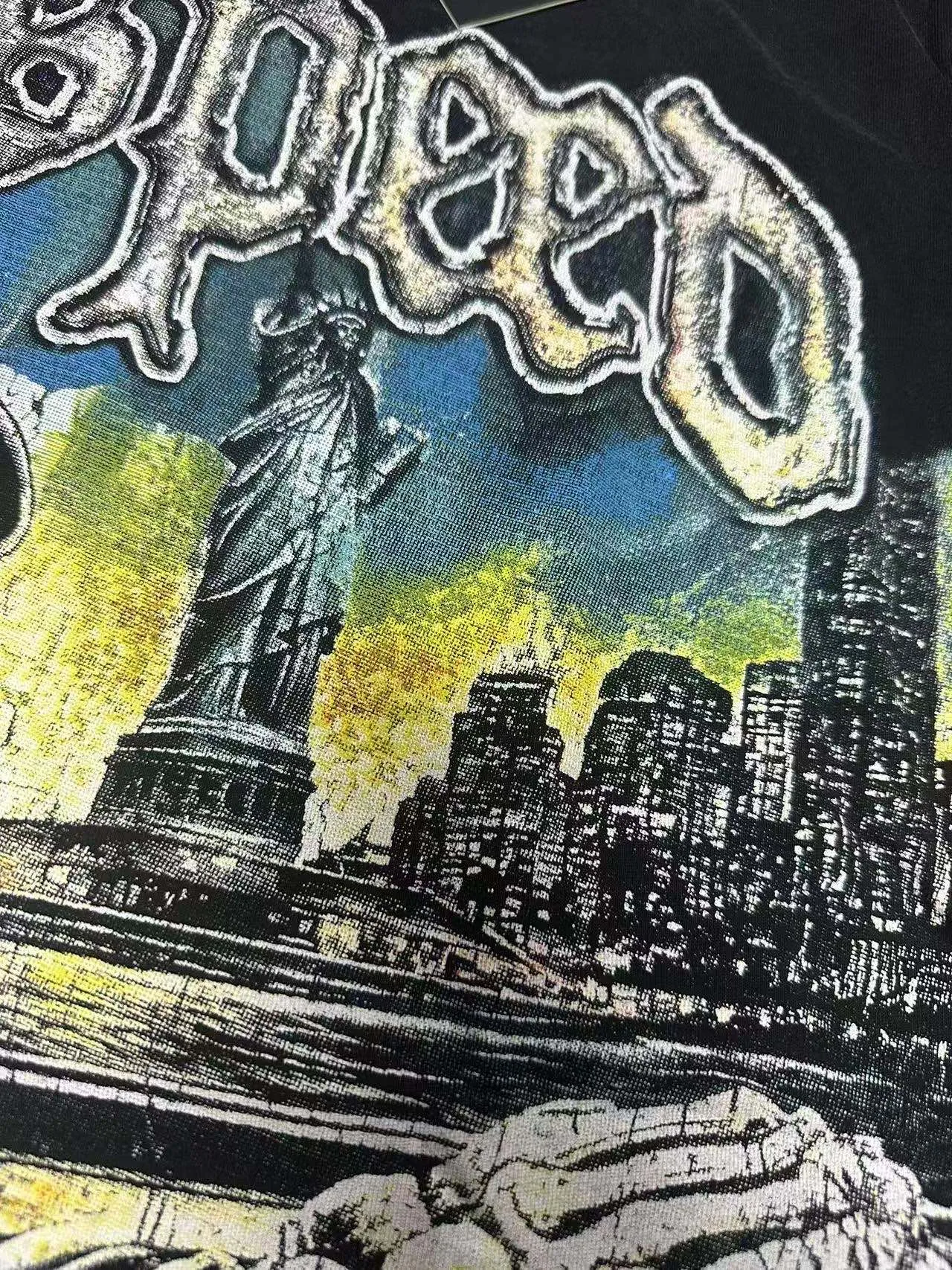 6093# Washed black I P116 High-definition printing. Soft touch Godspeed Cross-border American rock and roll street washed retro style Short-sleeved T (craft printing) Fabric (fabric): 32 counts combed double yarn 250 grams weight Size (size): S-M-L-XL Color (colour): Washed black 👉 👉 👉 👉