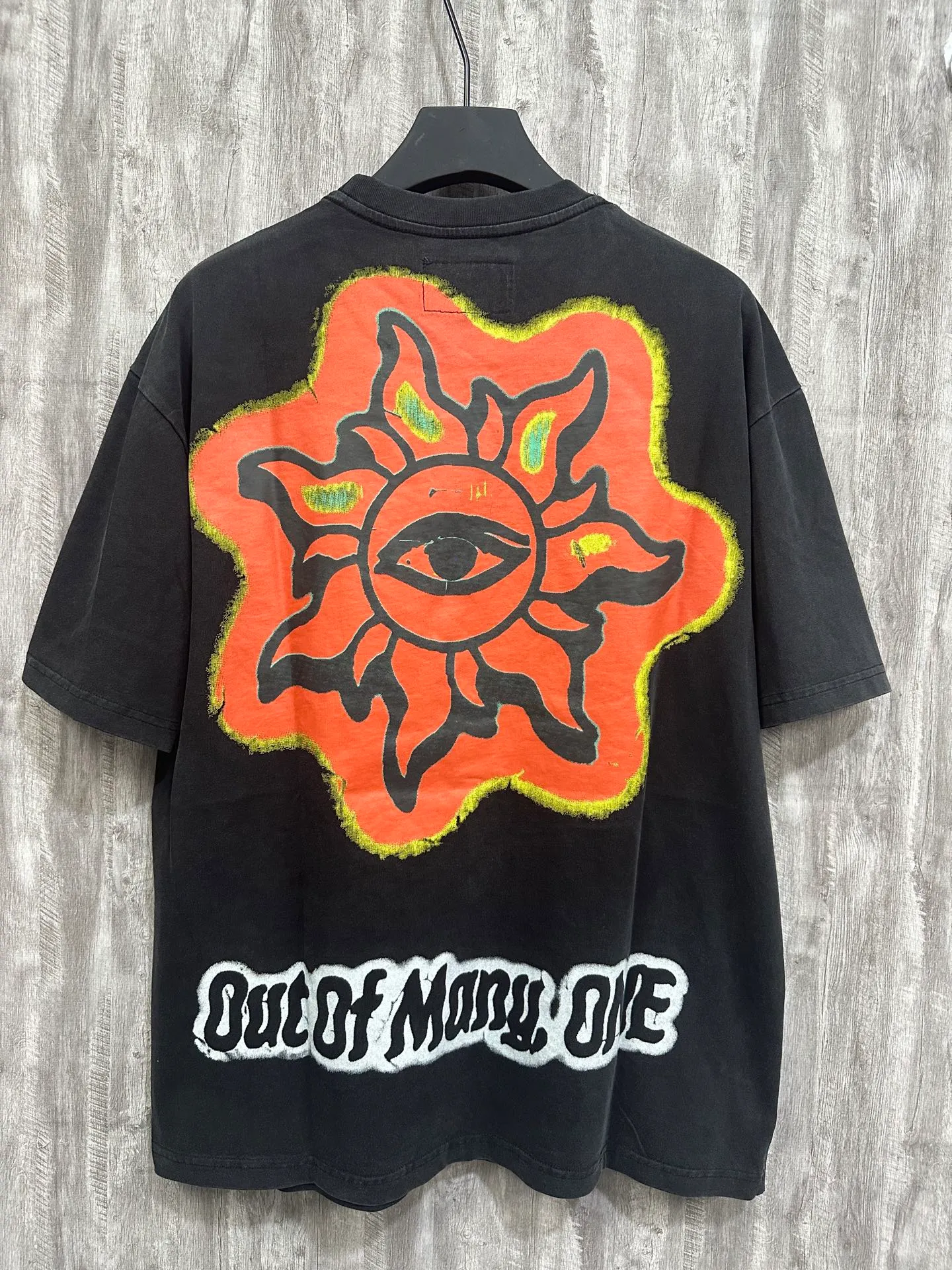 6025# washed black｜P116 Godspeed cross-border American rock and roll street washed retro style short-sleeved T (craft printing) fabric (fabric): 32 count combed double yarn 250 grams weight code (size): S-M-L-XL color (colour): washed black 👉