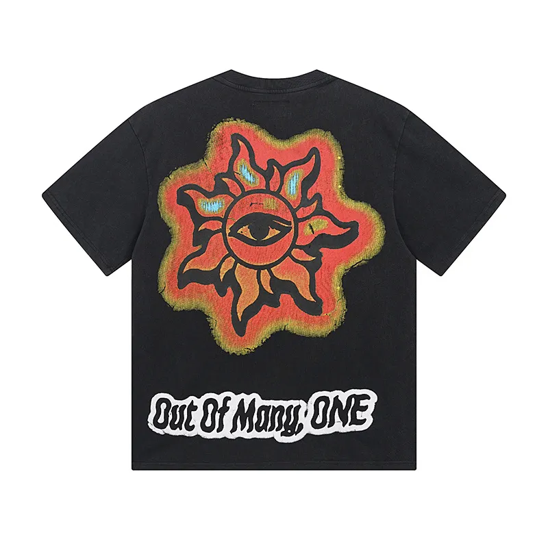 6025# washed black｜P116 Godspeed cross-border American rock and roll street washed retro style short-sleeved T (craft printing) fabric (fabric): 32 count combed double yarn 250 grams weight code (size): S-M-L-XL color (colour): washed black 👉