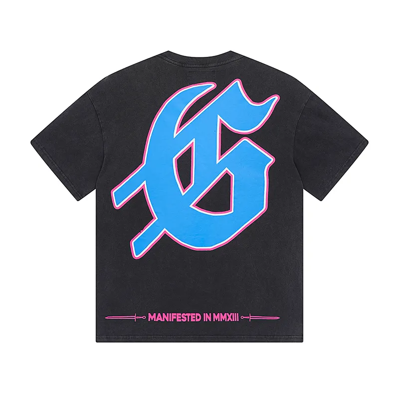 1070# P126 Washed Black Real Shot Godspeed American Fashion Rock Street Retro Washed Distressed Printed Cotton Short Sleeves Fabric: 250g 32 Count Fine Cotton Double Yarn Pure Cotton Color: Washed Black Size: S M L XL