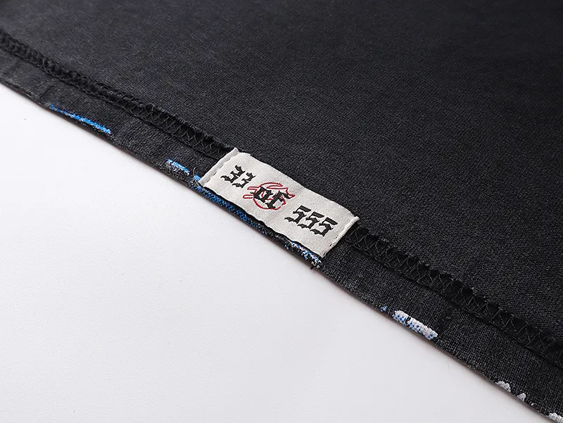 1070# P126 Washed Black Real Shot Godspeed American Fashion Rock Street Retro Washed Distressed Printed Cotton Short Sleeves Fabric: 250g 32 Count Fine Cotton Double Yarn Pure Cotton Color: Washed Black Size: S M L XL