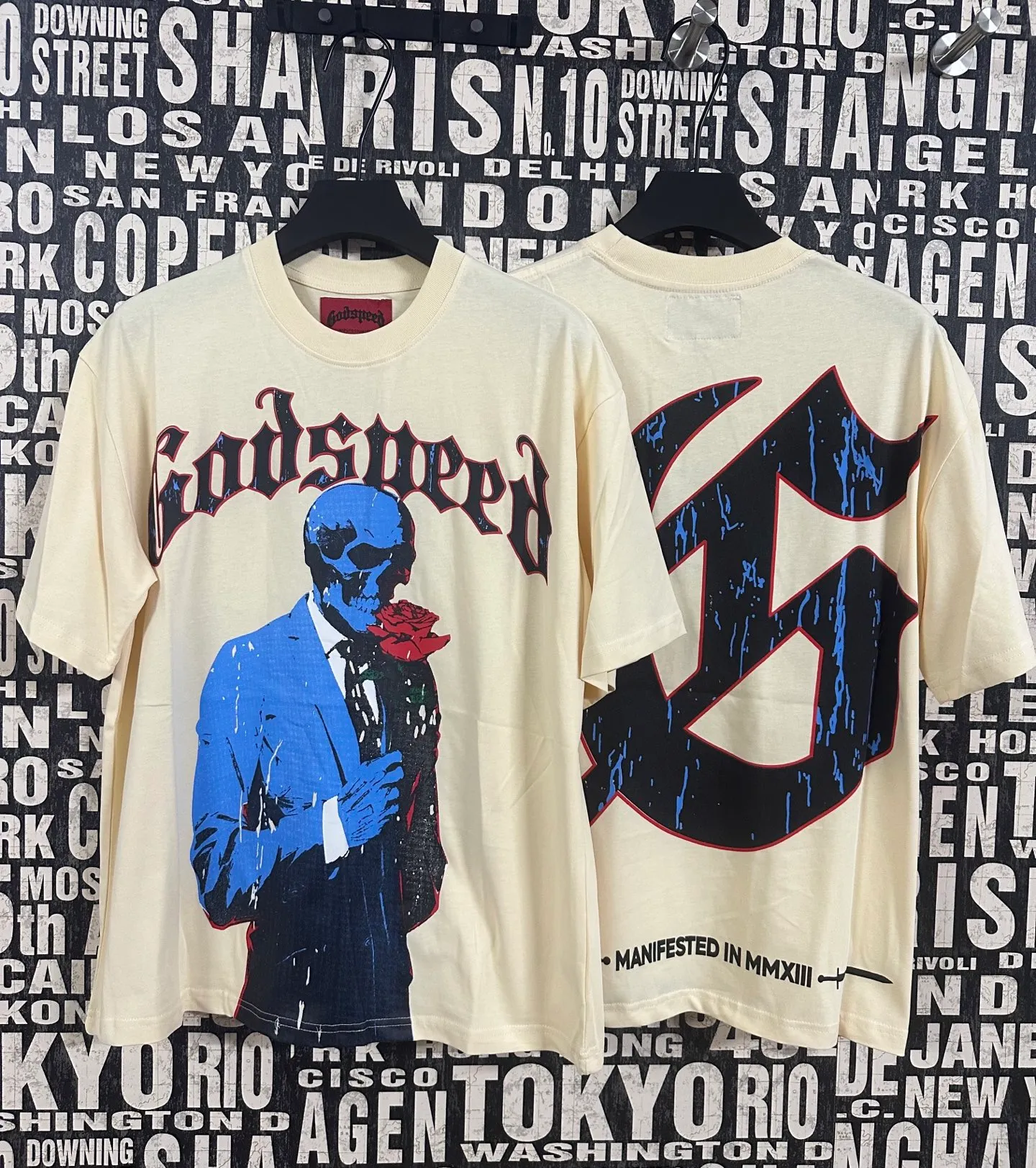 5021#White/Apricot｜P104 Godspeed cross-border American rock and roll street washed retro style short-sleeved T (craft printing) fabric (fabric): 32 count combed double yarn 240 grams weight code number (size): S-M-L-XL color (colour): white, apricot,