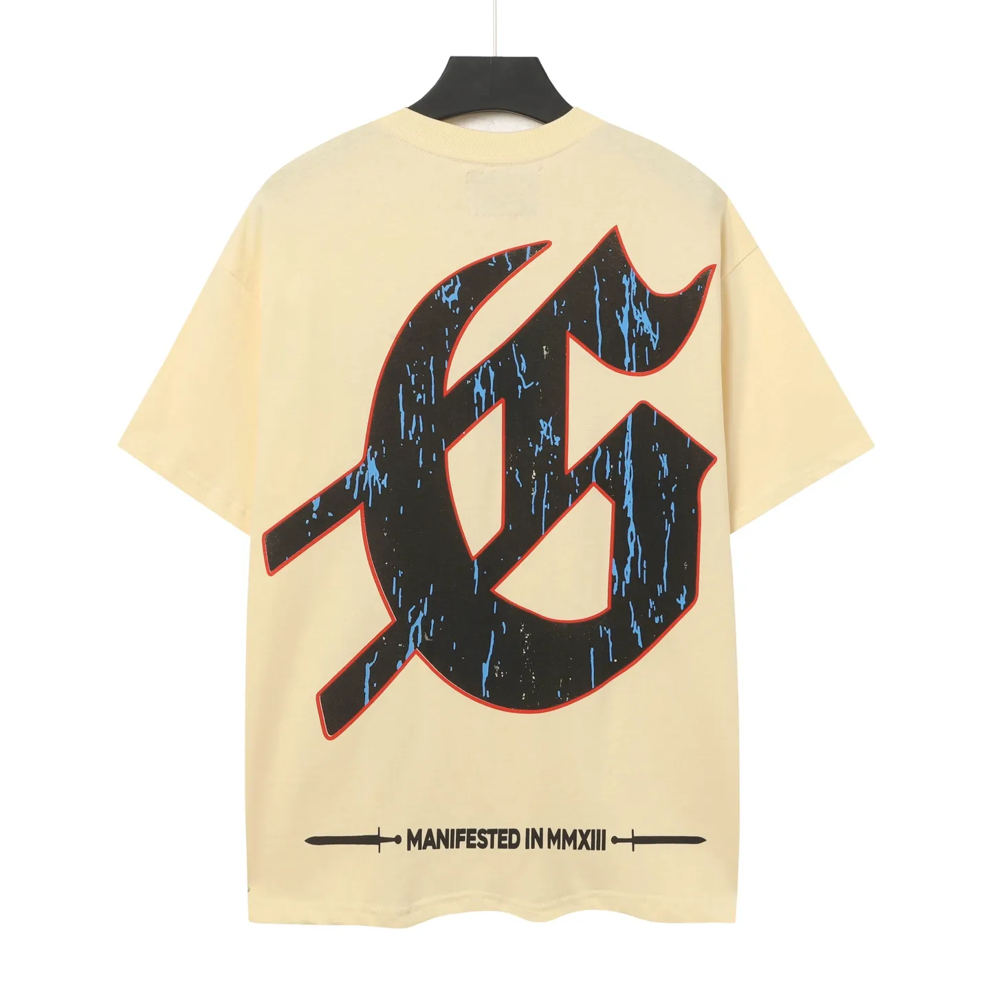 5021#White/Apricot｜P104 Godspeed cross-border American rock and roll street washed retro style short-sleeved T (craft printing) fabric (fabric): 32 count combed double yarn 240 grams weight code number (size): S-M-L-XL color (colour): white, apricot,