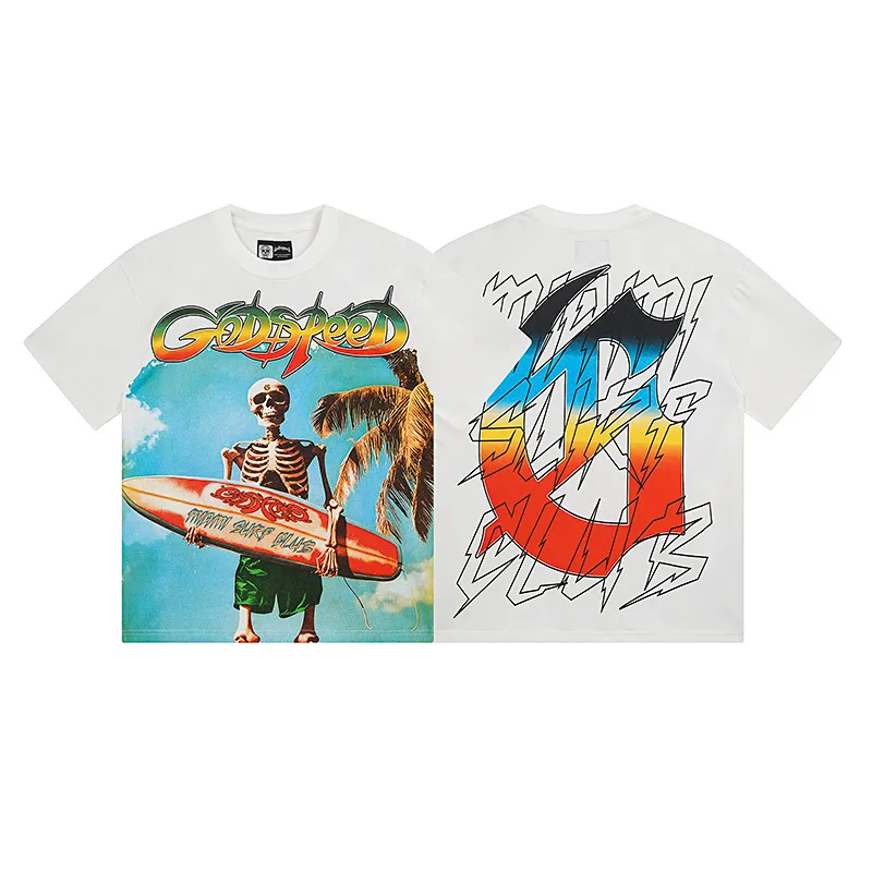3117# P106 Real shot Godspeed American fashion rock street retro loose printed cotton short sleeves Fabric: 240g 32 count fine cotton double yarn pure cotton Color: off-white Size: S M L XL
