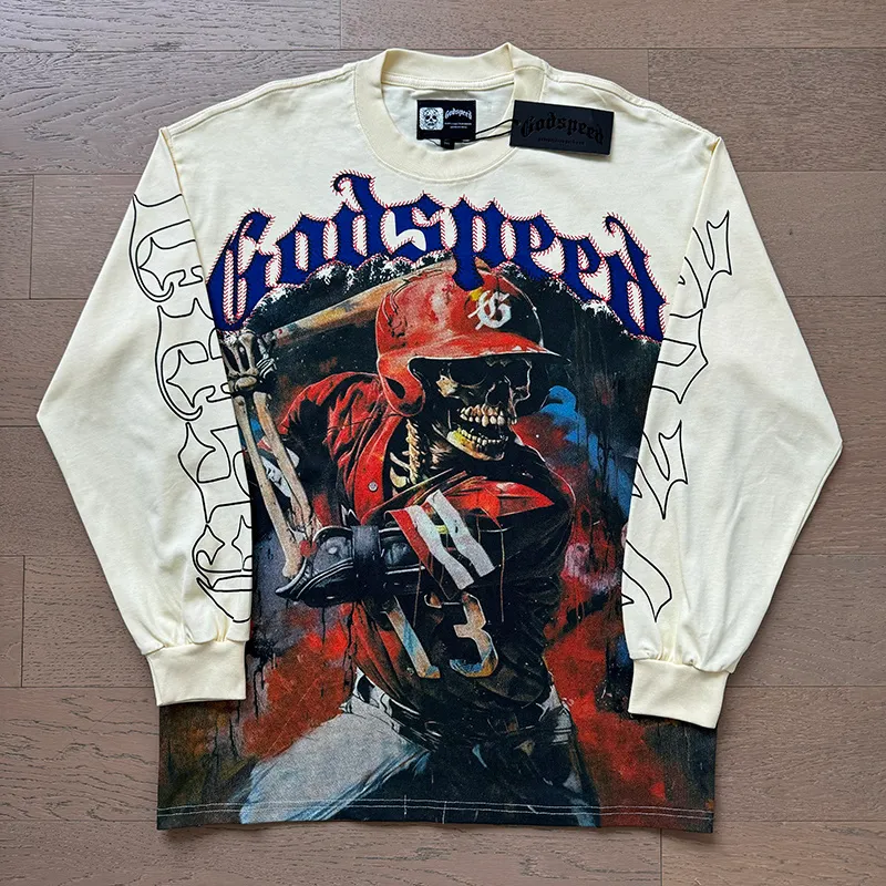 3159# P140 Real shot of Godspeed American fashion rock street pure cotton loose bottoming long-sleeved T-shirt long T. Fabric: 270g 32 count fine cotton double yarn pure cotton Color: Apricot Code number: S M L XL