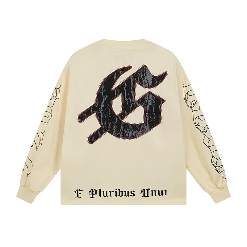 3159# P140 Real shot of Godspeed American fashion rock street pure cotton loose bottoming long-sleeved T-shirt long T. Fabric: 270g 32 count fine cotton double yarn pure cotton Color: Apricot Code number: S M L XL