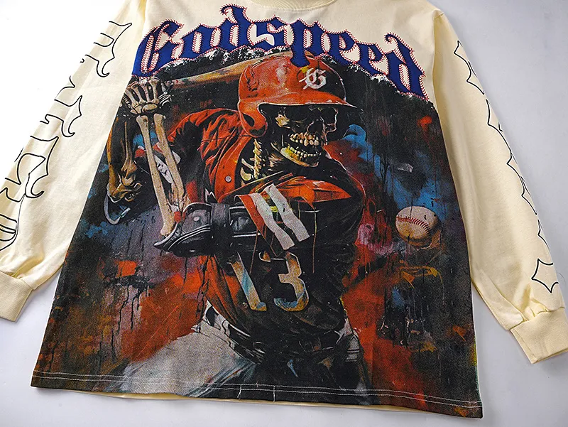 3159# P140 Real shot of Godspeed American fashion rock street pure cotton loose bottoming long-sleeved T-shirt long T. Fabric: 270g 32 count fine cotton double yarn pure cotton Color: Apricot Code number: S M L XL