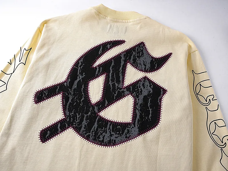 3159# P140 Real shot of Godspeed American fashion rock street pure cotton loose bottoming long-sleeved T-shirt long T. Fabric: 270g 32 count fine cotton double yarn pure cotton Color: Apricot Code number: S M L XL