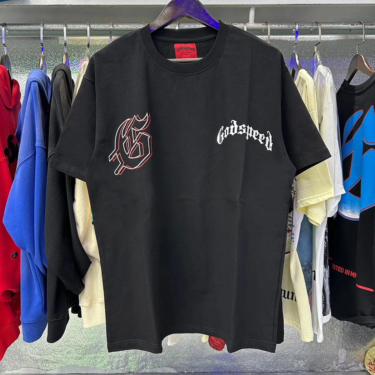 Actual photo, No. 7071, Mechao Godspeed double-sided skull face print high-quality double yarn pure cotton casual short-sleeved T-shirt batch 110 Color: black, white; Size: S M L XL