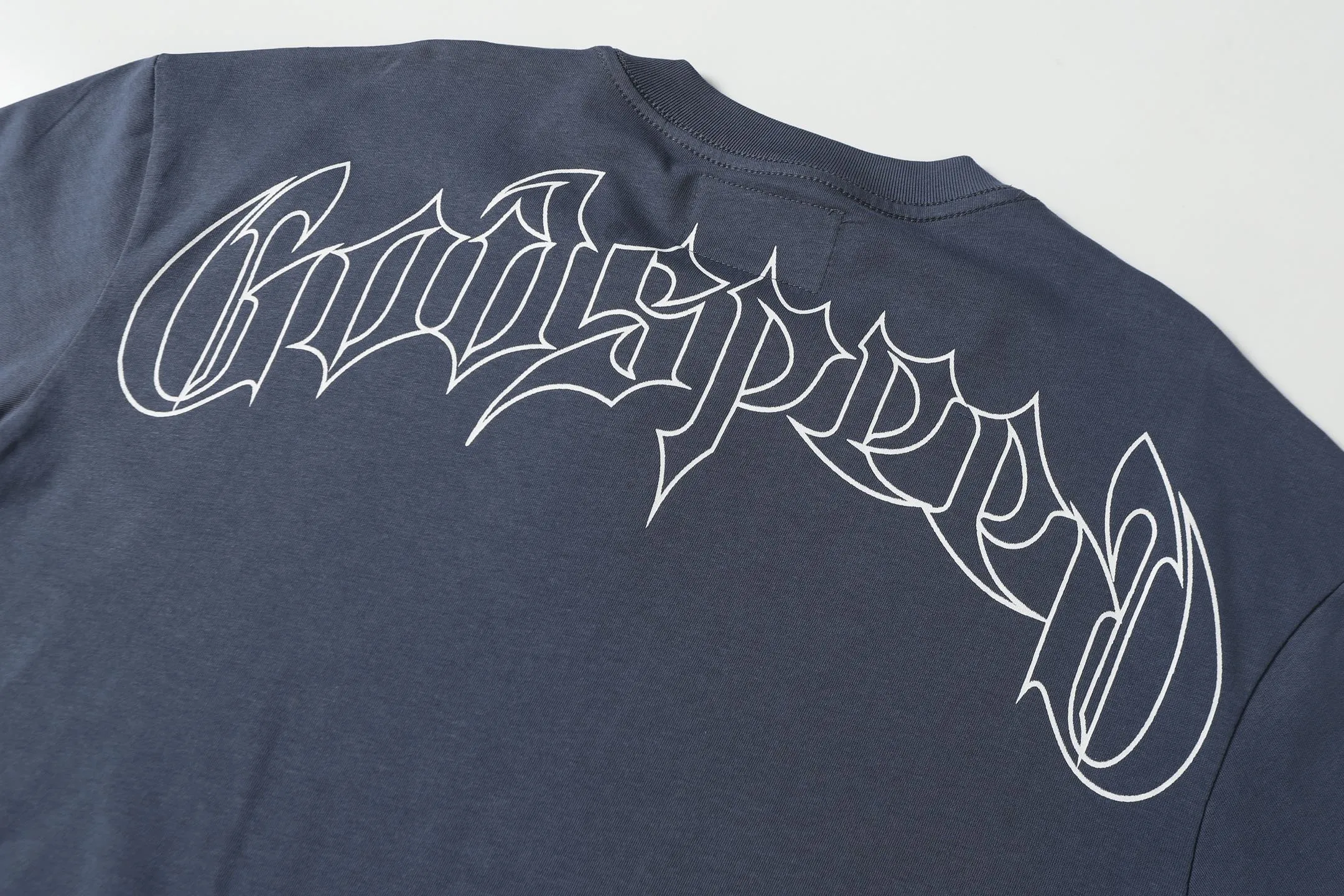 5087#seawater blue I P104 Godspeed cross-border American rock and roll street washed retro style short-sleeved T (craft printing) fabric (fabric) 32 combed double yarns 240 grams weight code number (size): S-M-L-XL color (colour): sea blue