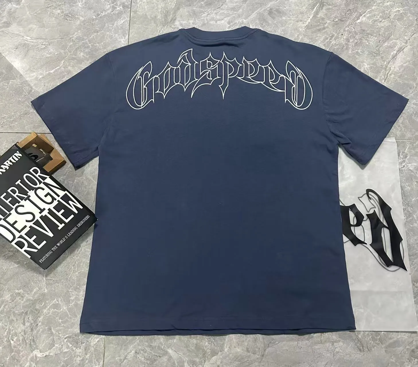 5087#seawater blue I P104 Godspeed cross-border American rock and roll street washed retro style short-sleeved T (craft printing) fabric (fabric) 32 combed double yarns 240 grams weight code number (size): S-M-L-XL color (colour): sea blue