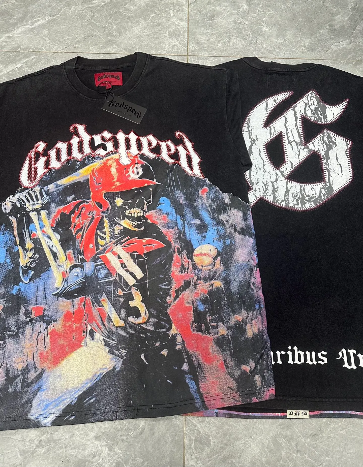 6068#washed black｜P116 Godspeed cross-border American rock and roll street washed retro style short-sleeved T (craft printing) fabric (fabric): 32 count combed double yarn 250g weight code number (size): S-M-L-XL color (colour): washed black