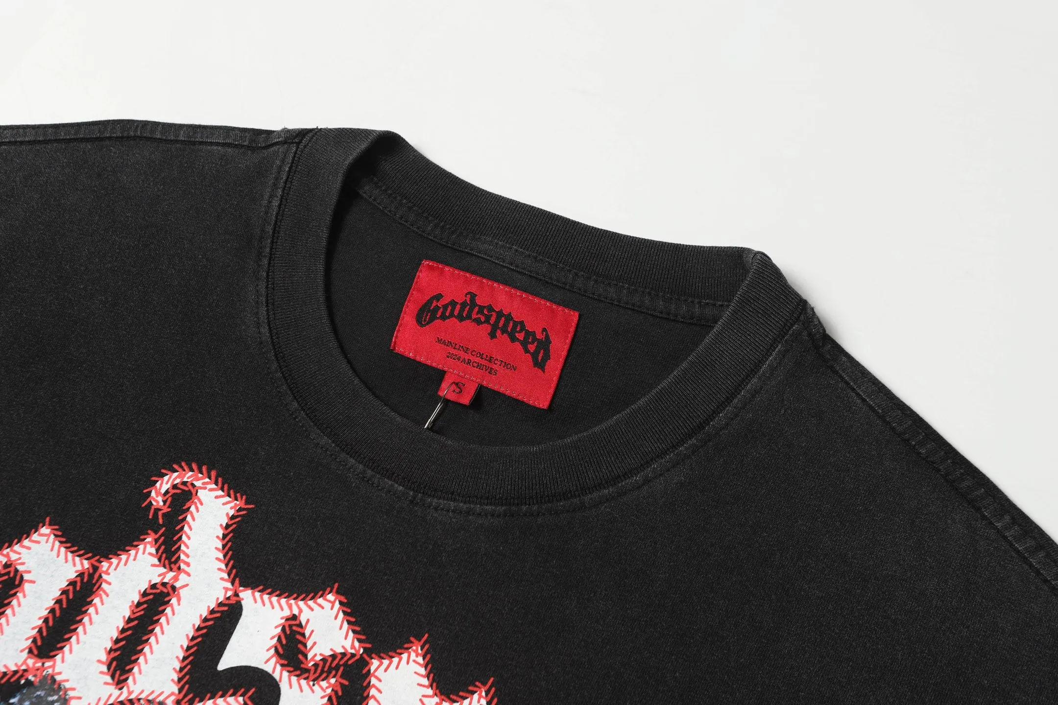 6068#washed black｜P116 Godspeed cross-border American rock and roll street washed retro style short-sleeved T (craft printing) fabric (fabric): 32 count combed double yarn 250g weight code number (size): S-M-L-XL color (colour): washed black