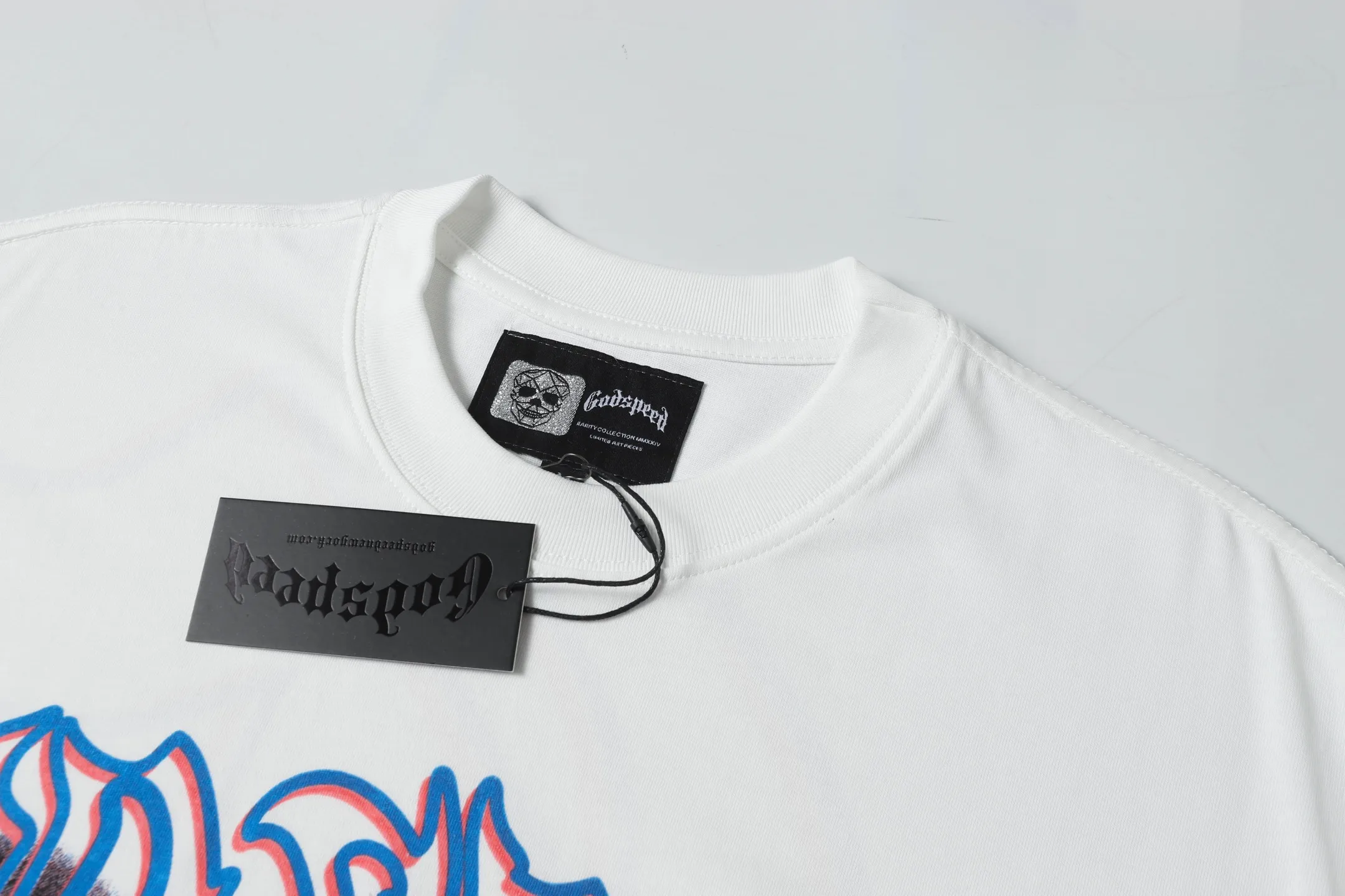 5058#｜P104 Godspeed cross-border American rock and roll street washed retro style short-sleeved T (craft printing) fabric (fabric): 32 count combed double yarn 240 grams weight code number (size): S-M-L-XL color (colour): white