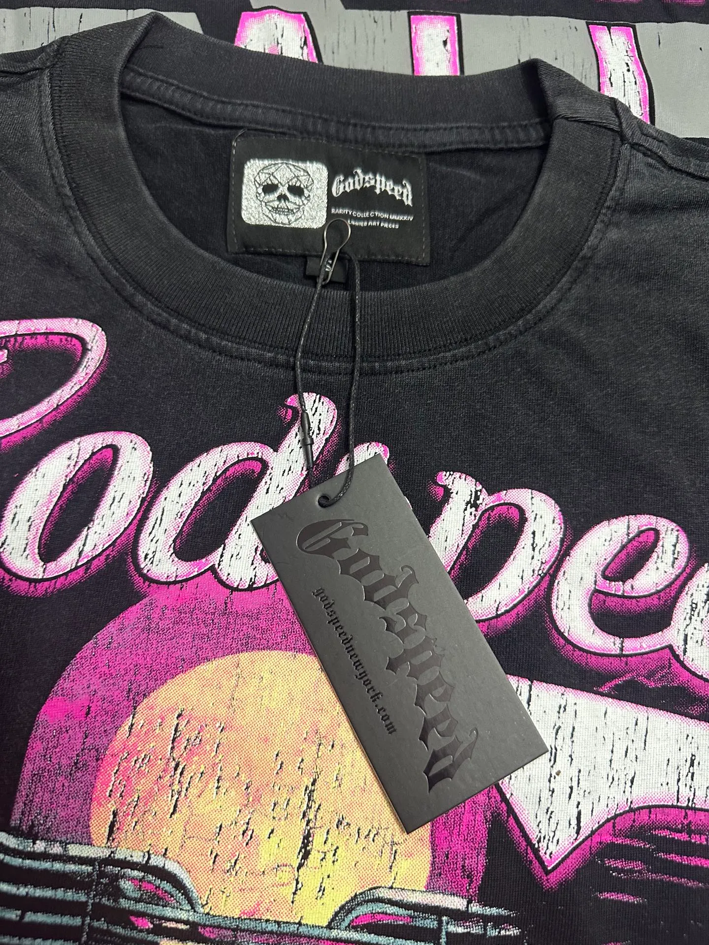 6307# washed retro black｜P116 Real shot in stock (American fashion niche) Godspeed cross-border American rock street washed retro style short-sleeved T (craft printing) Fabric (fabric): 32 counts combed double yarn 250 grams weight Size (size): S-M-L-XL Color (colour): washed black