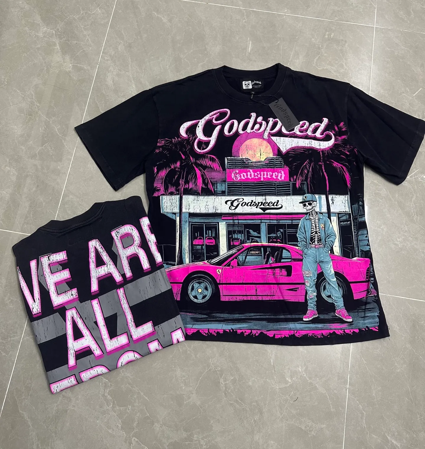 6307# washed retro black｜P116 Real shot in stock (American fashion niche) Godspeed cross-border American rock street washed retro style short-sleeved T (craft printing) Fabric (fabric): 32 counts combed double yarn 250 grams weight Size (size): S-M-L-XL Color (colour): washed black