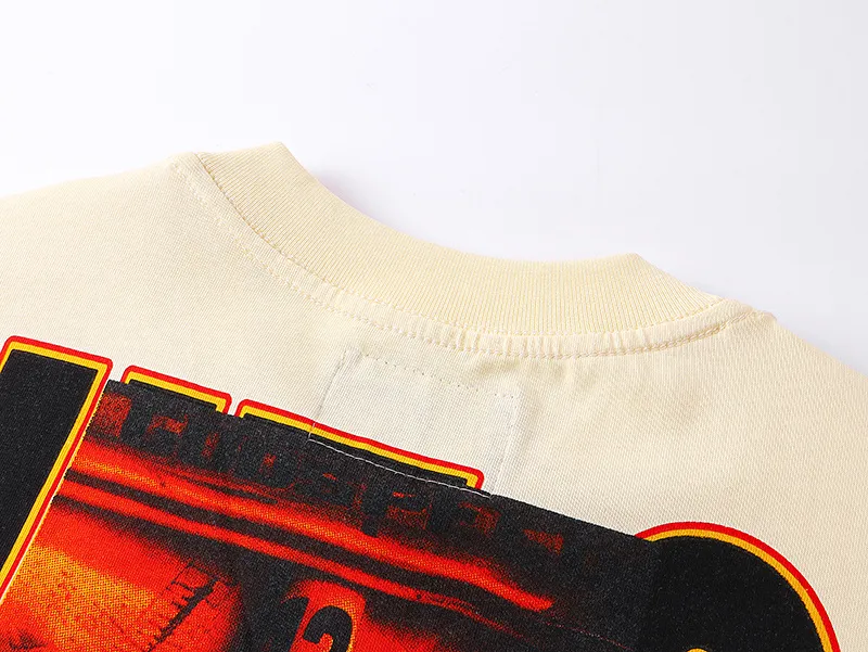 3131# P106 Real shot Godspeed American fashion rock street retro loose printed cotton short sleeves Fabric: 240g 32 count fine cotton double yarn pure cotton Color: apricot Size: S M L XL